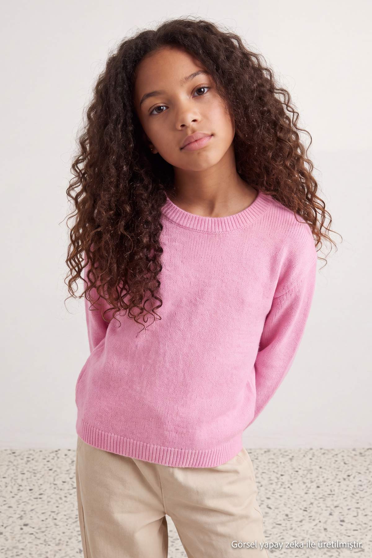 Trendyolmilla Kids Pembe Kız Çocuk Şardonlu Bisiklet Yaka Triko Kazak TKDAW27KZ00008