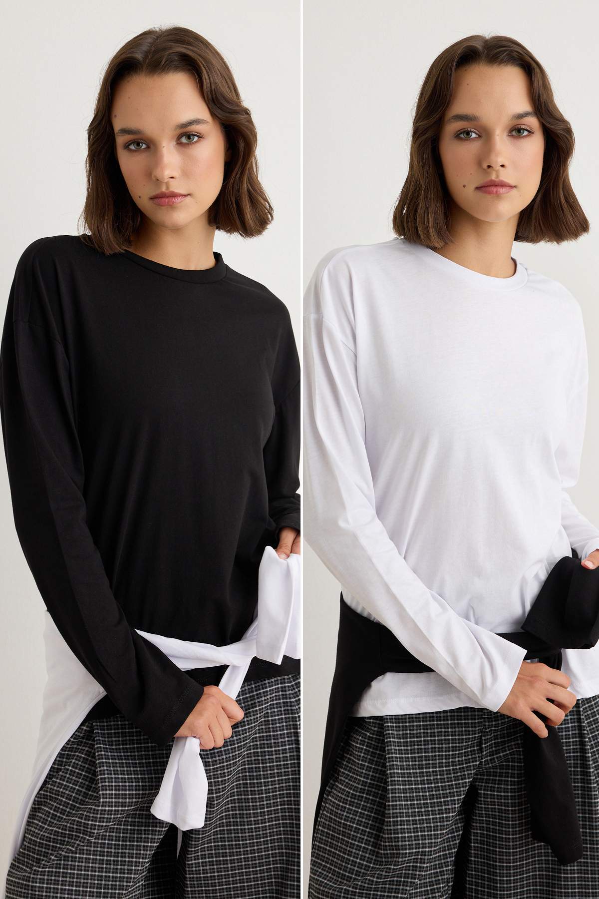TRENDYOLMİLLA Siyah-Beyaz 2'li Paket %100 Süprem Oversize/Geniş Kesim Örme T-...