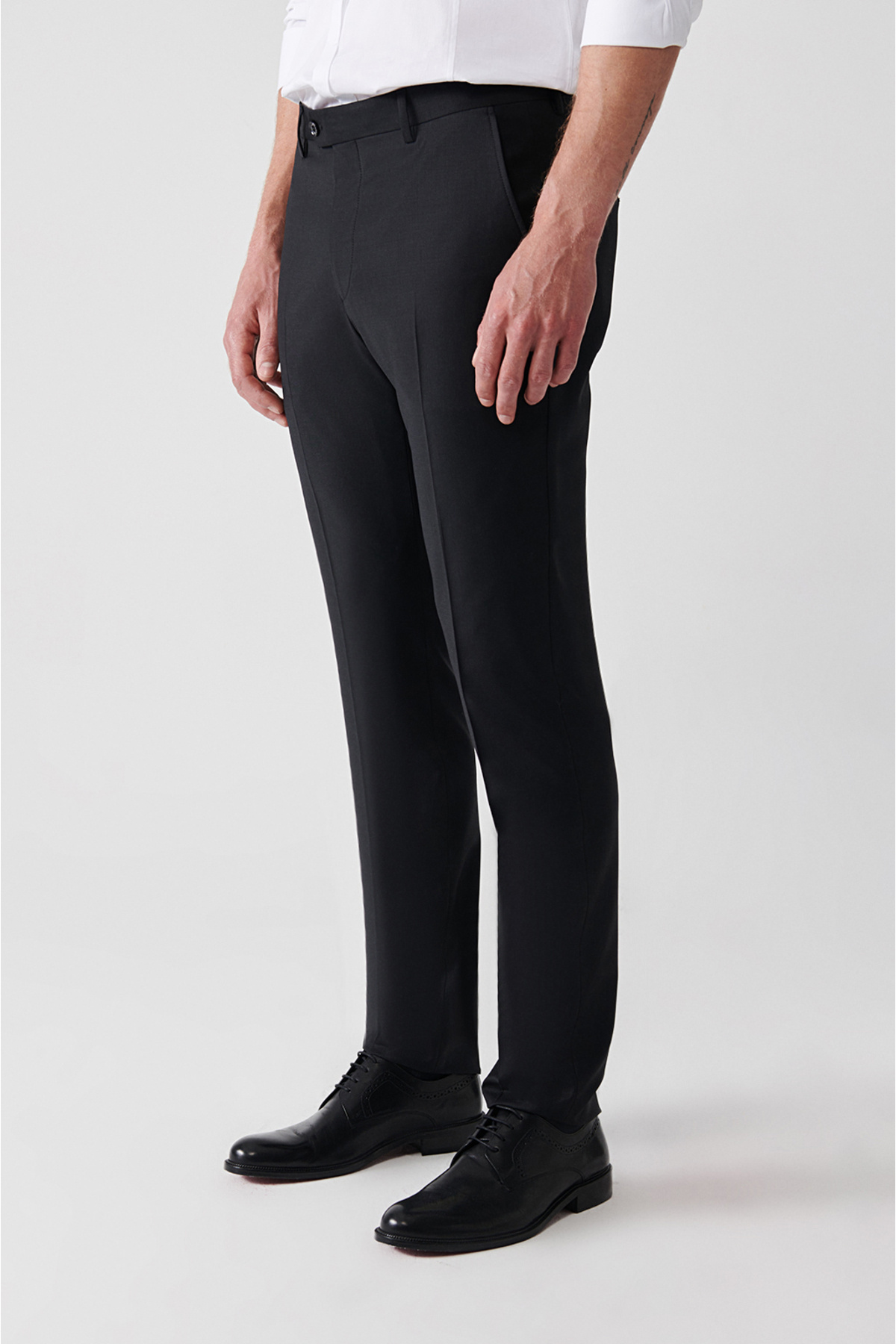 کت و شلوار مردانه مشکی با یقه کلاهدار و دو چاک از ترکیب پشم مدل Comfort Slim Fit B007701