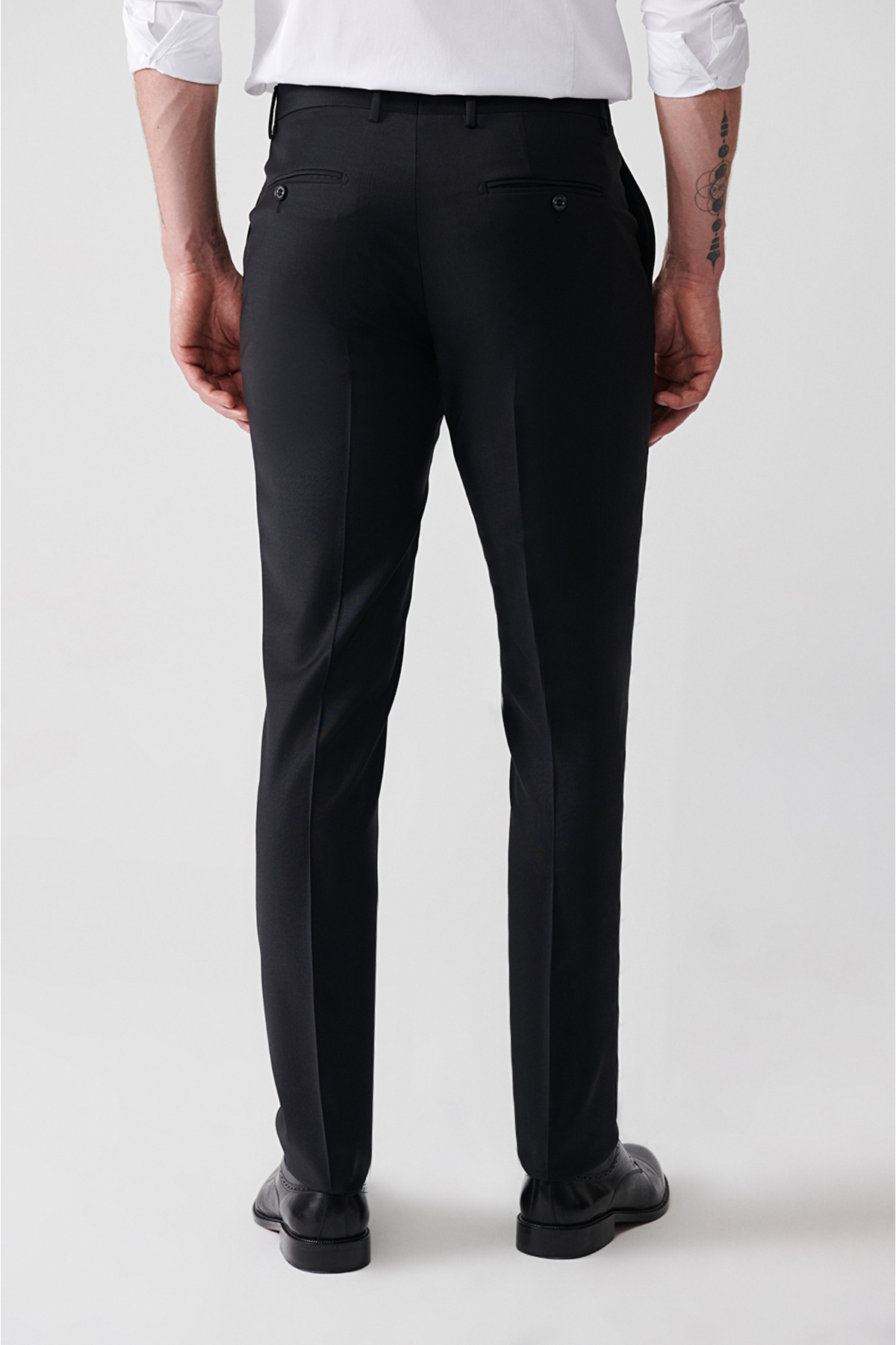 کت و شلوار مردانه مشکی با یقه کلاهدار و دو چاک از ترکیب پشم مدل Comfort Slim Fit B007701