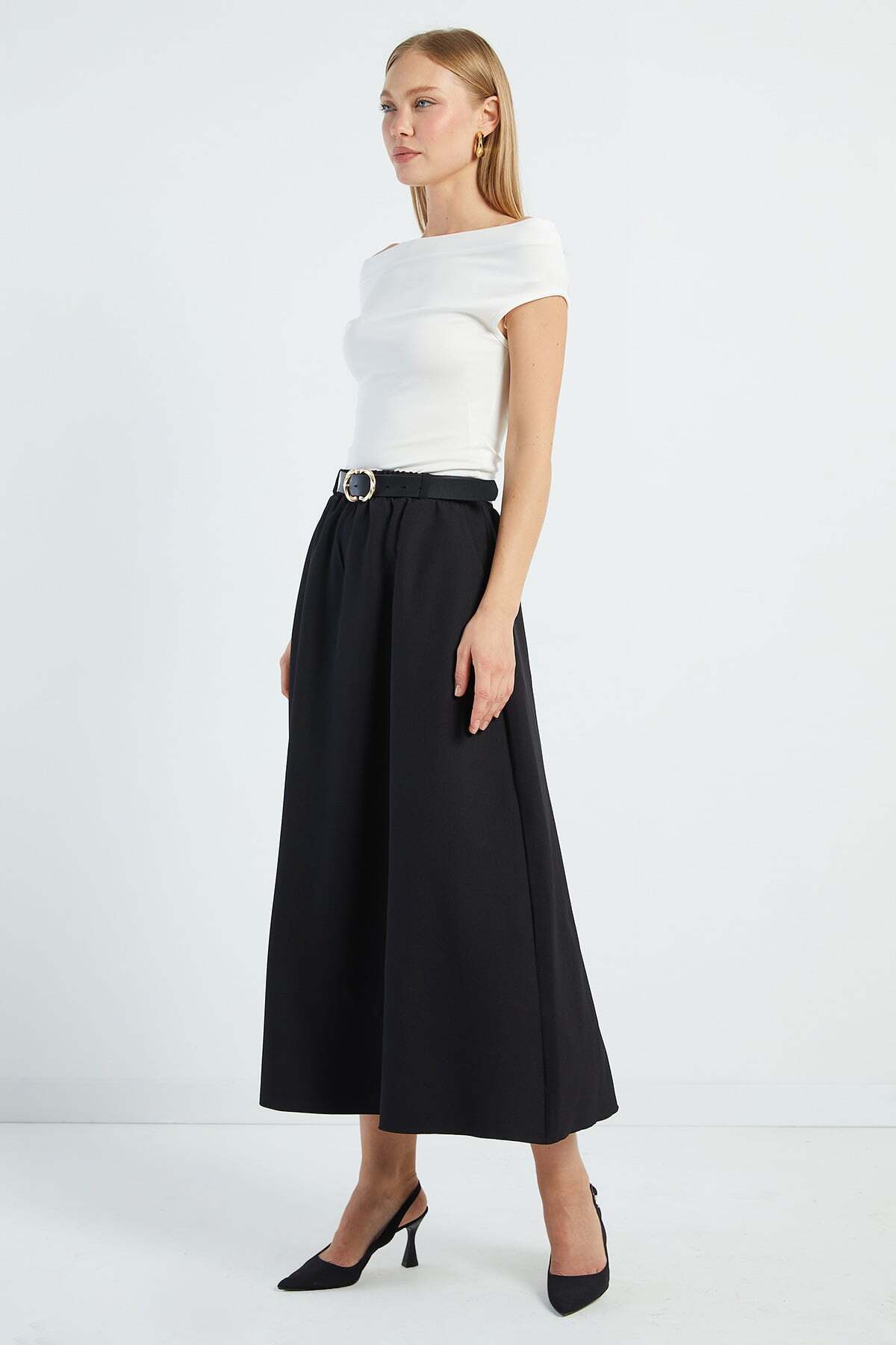 Fulla Moda Beli Kemerli Maxi Boy Etek görsel 3