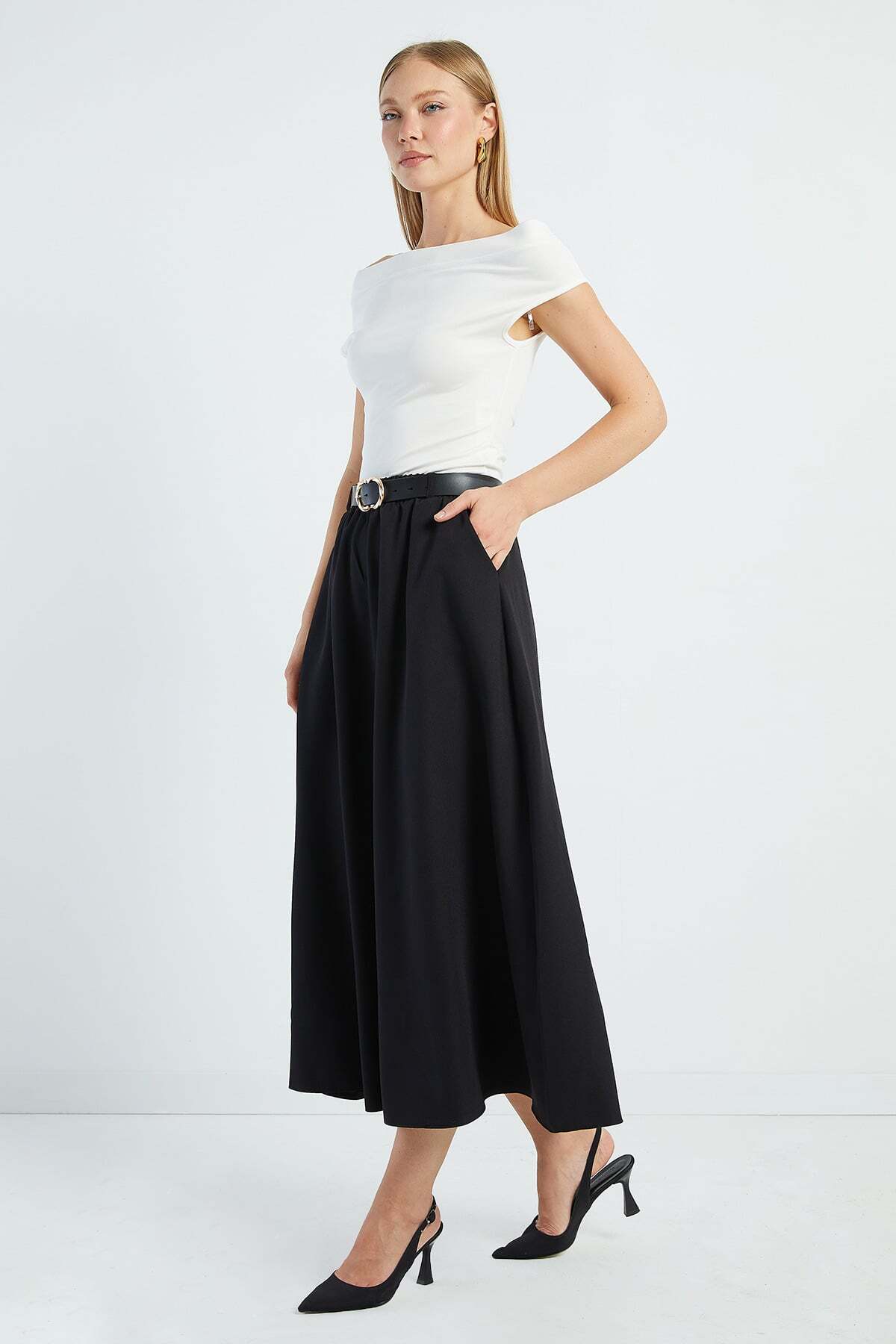 Fulla Moda Beli Kemerli Maxi Boy Etek görsel 5