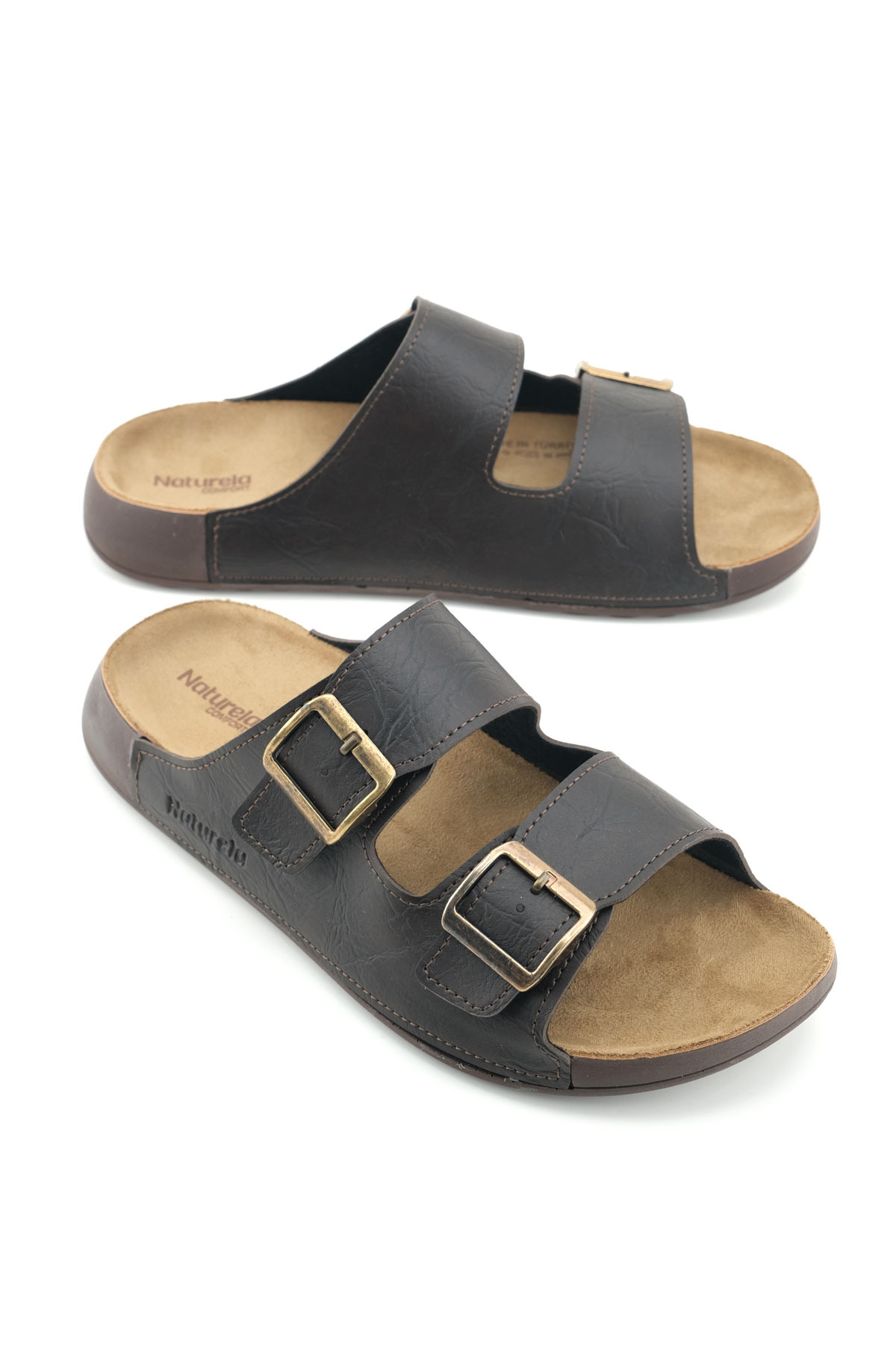 GEZER Naturela Comfort Erkek Yazlık Suni Deri Çift Toka Ayarlanabilir Rahat Taban Günlük Terlik görsel 2