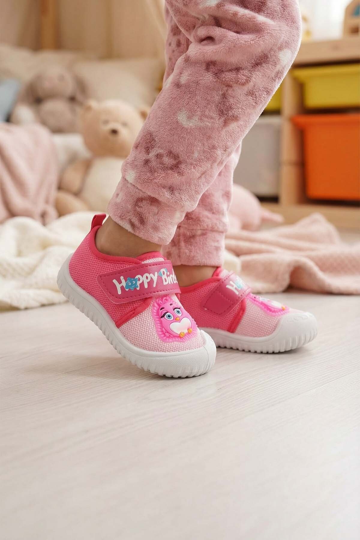 Yazlık Keten Kız Bebe Happy Birds Cırtlı Ayarlanabilir Ayakkabı