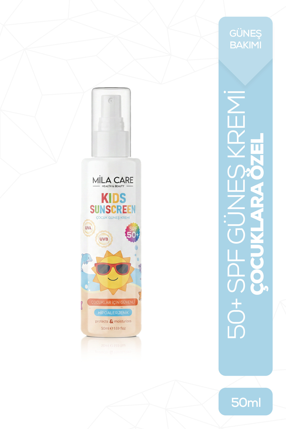 Mila Care Health&Beauty Çocuklar İçin 50+ Spf Yüksek Güneş Koruyucu Krem 50ml, Suya Dayanıklı