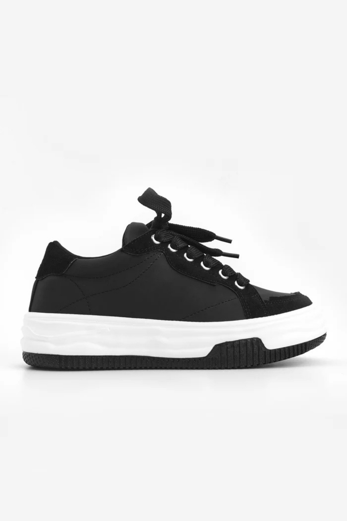 Marjin Kadın Sneaker Kalın Taban Bağcıklı Spor Ayakkabı Sifaz Siyah görsel 3