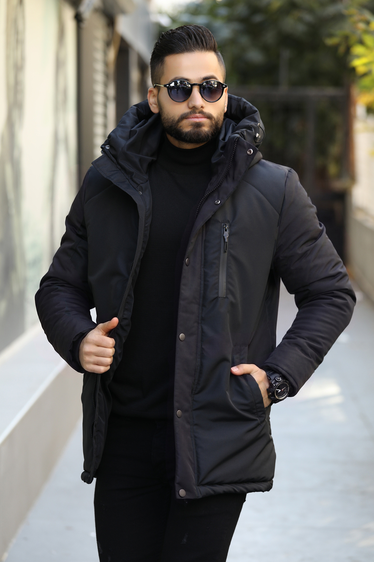D1fference Erkek Kışlık Parka Sıcak Tutan Dolgu Kalın İç Astarlı Su İtici Rüzgar Geçirmez Kapüşonlu Parka Mont görsel 3