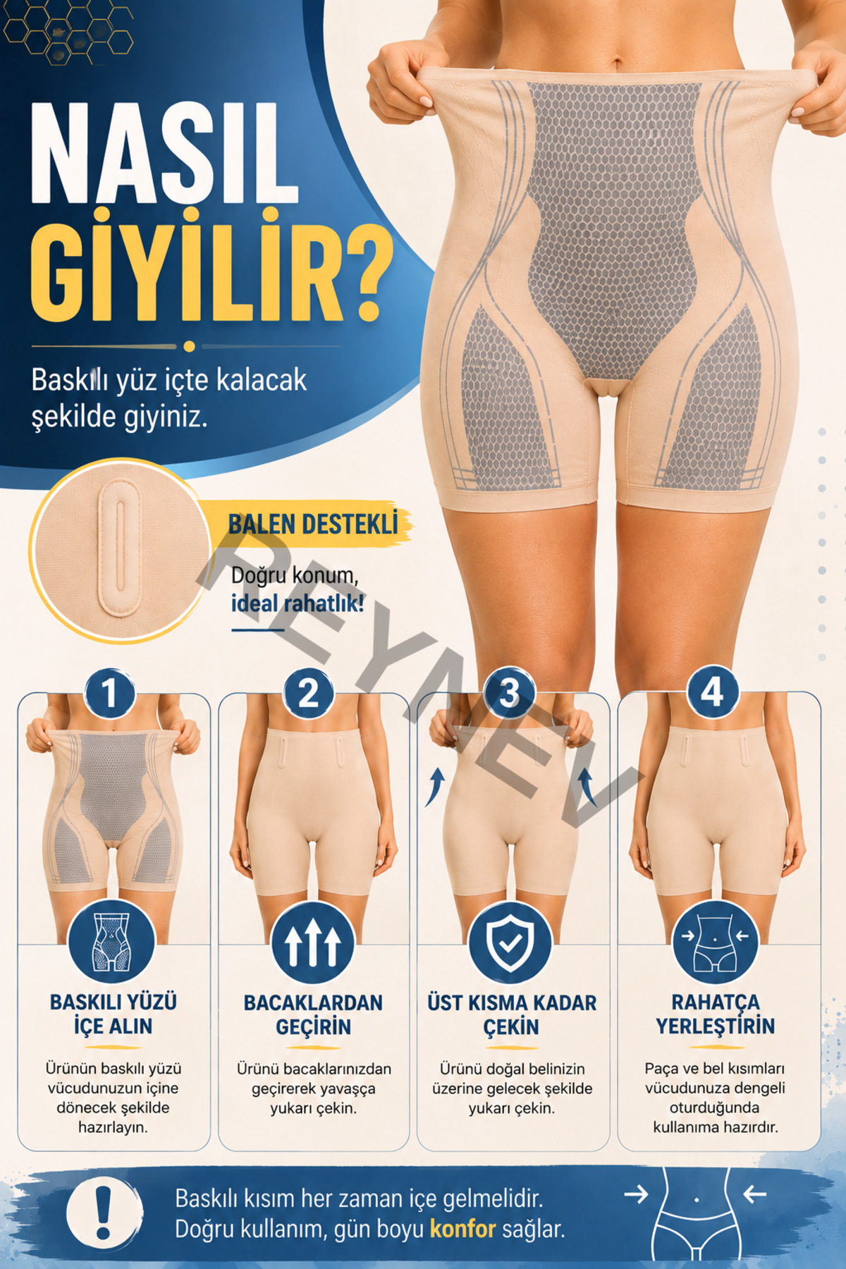 REYNEV Yüksek Bel Seamless Paçalı Korse Şort Kadın Toparlayıcı İç Giyim Modeli görsel 3