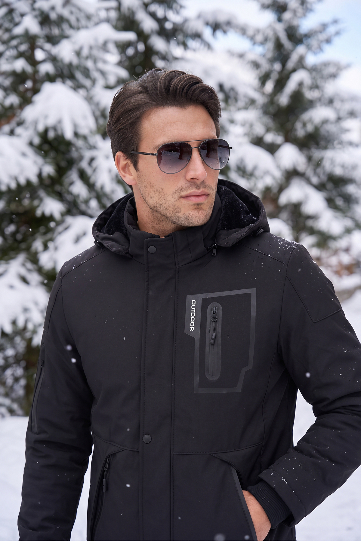 Mero Life Outdoor Kapüşonlu Su Ve Rüzgar Geçirmez Kapitone İçi Kürklü Elyaf Dolgulu Şişme Siyah Softshell Mont görsel 6