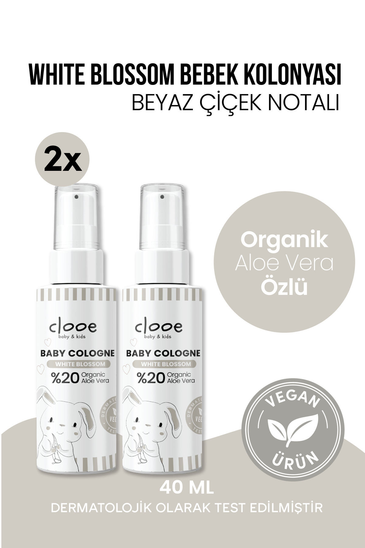 clooe 2'li Bebek Kolonyası White Blossom 40 ml - Beyaz Çiçek Notalı - Organik Aloe Vera Özlü - Vegan - Hızlı Kuruyan — PKA070