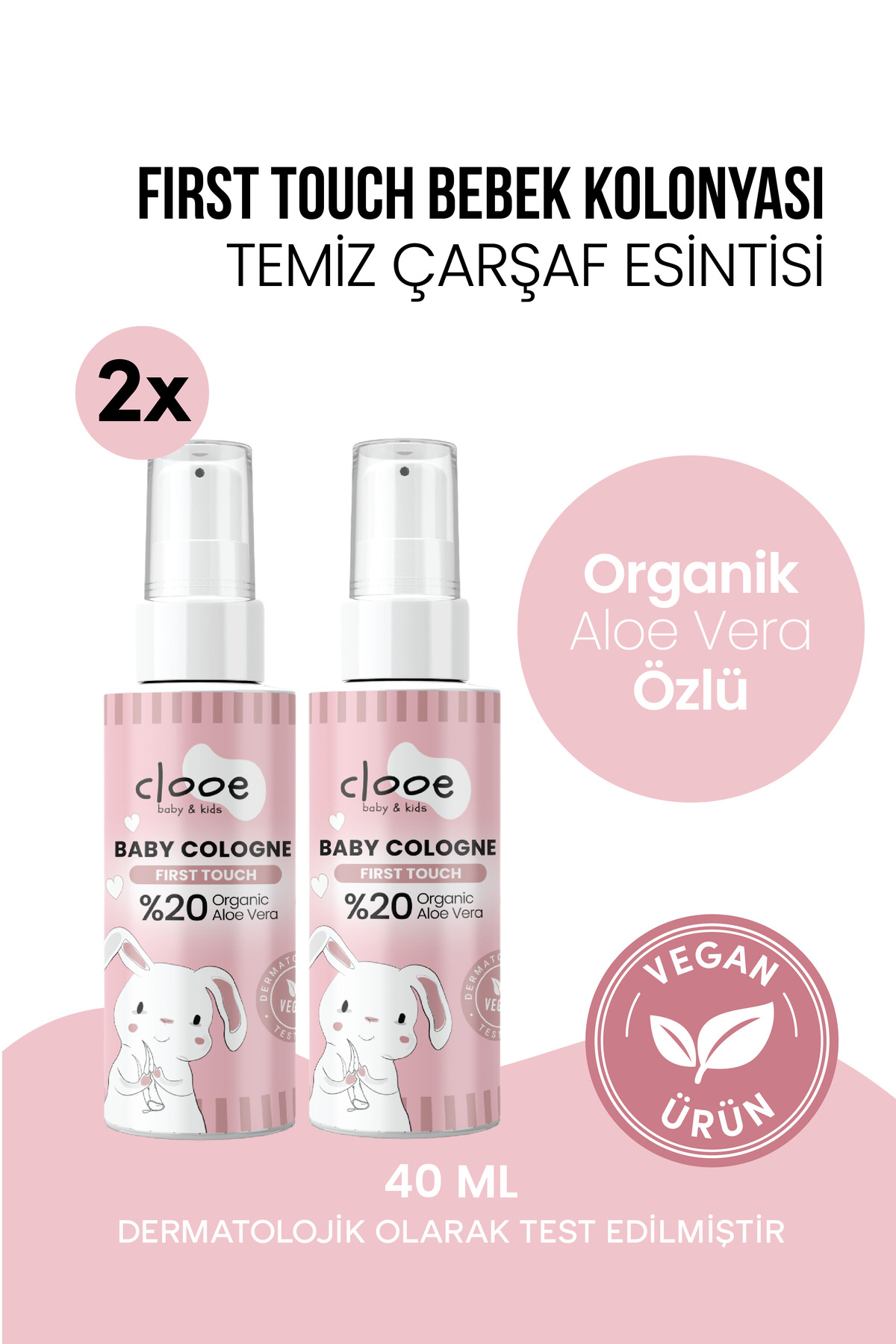 clooe 2'li Bebek Kolonyası First Touch 40 ml - Temiz Çarşaf Esintili - Organik Aloe Vera Özlü — PKA058