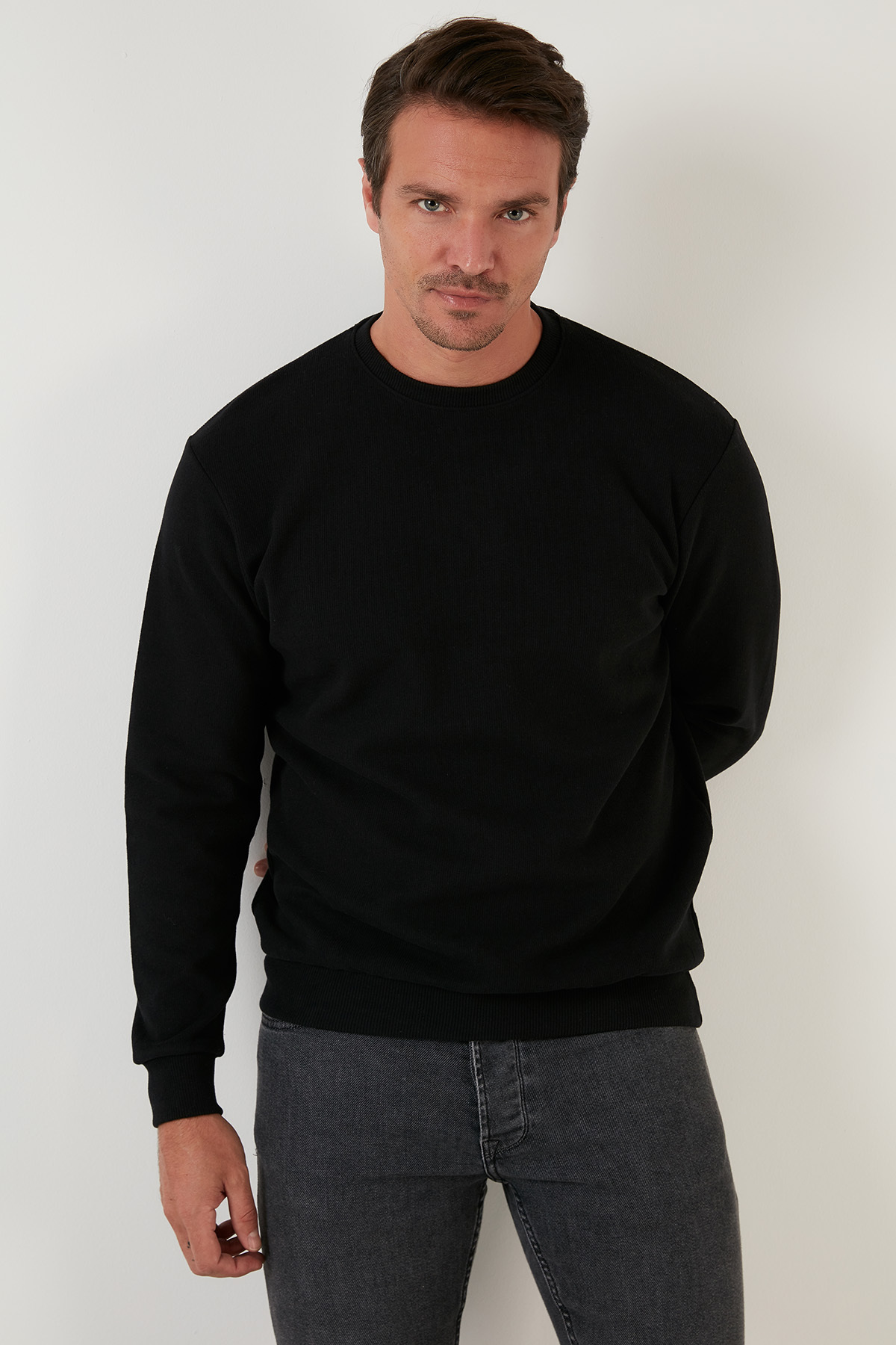 Slim Fit Crew Neck Sweater Sweater مردانه 456201 — مشکی — تصویر 2 از 5