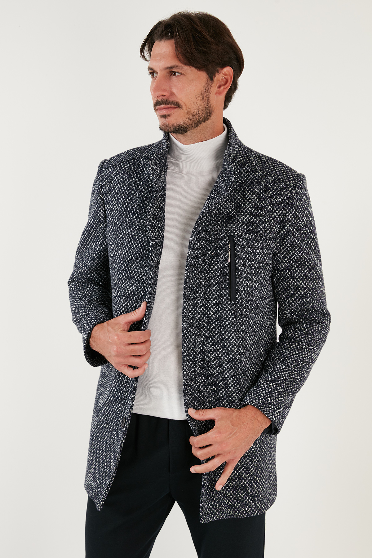 Buratti Düğmeli Dik Yaka Kırçıllı Slim Fit Kaşe Kaban Erkek KABAN 5841016 görsel 3