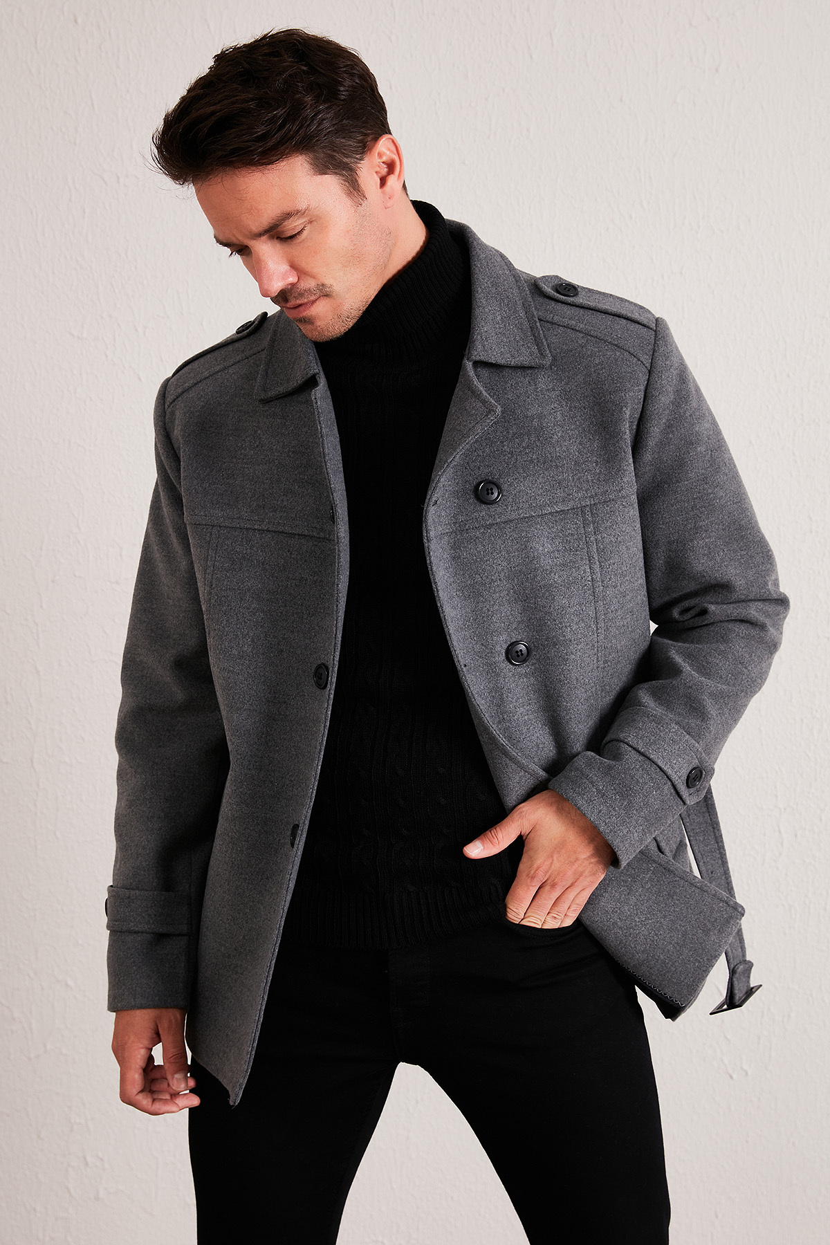 Buratti Slim Fit Cepli Pamuklu Kaşe Kaban Erkek KABAN 5841015