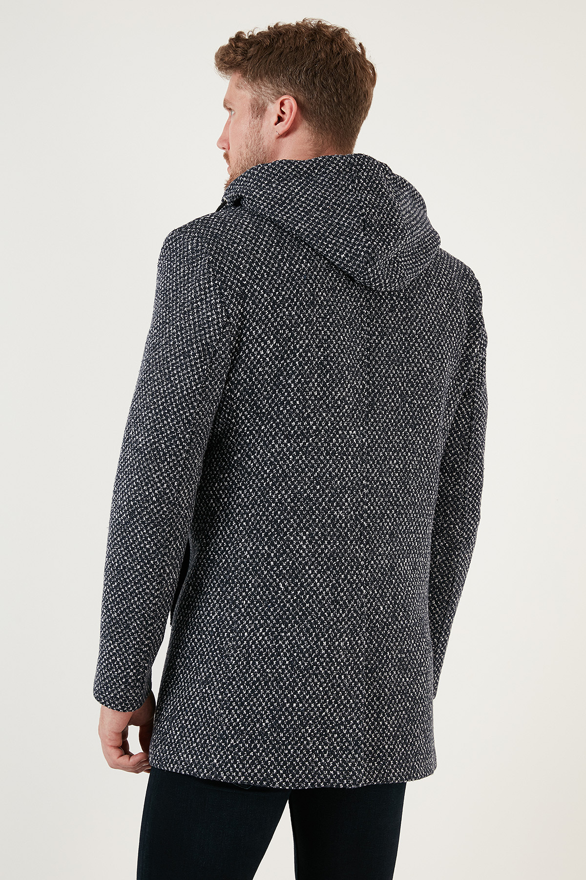 Çıkarılabilir Kapüşonlu Kırçıllı Slim Fit Kaşe Kaban Erkek KABAN 5841013 — سرمه‌ای — تصویر 7 از 7