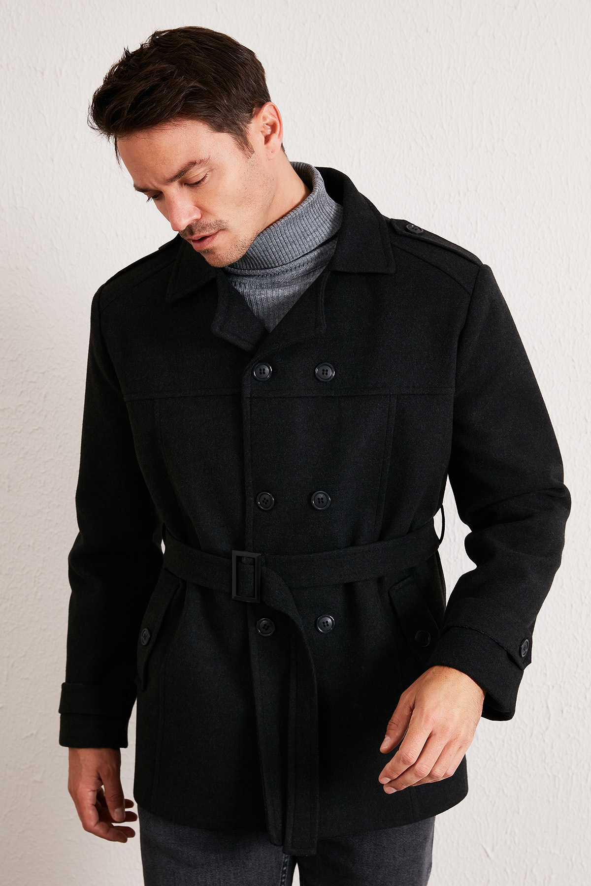 Buratti Slim Fit Cepli Pamuklu Kaşe Kaban Erkek KABAN 5841015 görsel 3