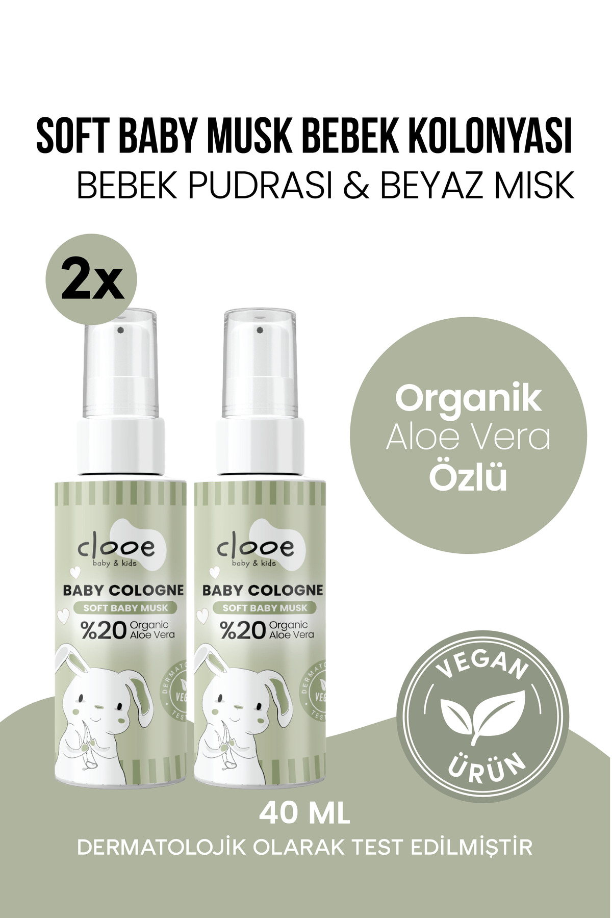 clooe 2'li Bebek Kolonyası Soft Baby Musk 40 ml - Bebek Pudrası ve Beyaz Misk Notalı - Organik Aloe Vera Özlü - Vegan - Hızlı Kuruyan — PKA061