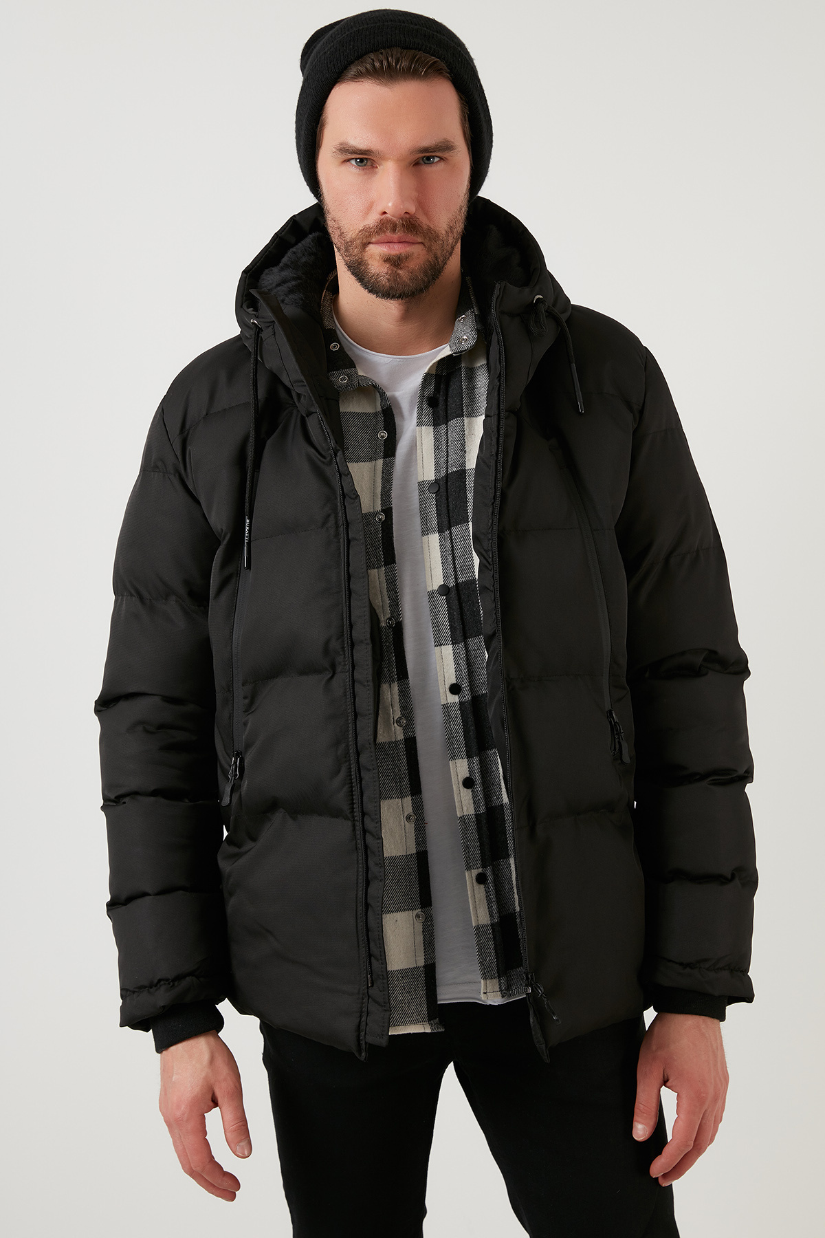 کاپشن مردانه کلاه دار ضد آب، ضد باد، ضد سرما، مدل Slim Fit 5717101 — مشکی — تصویر 2 از 8