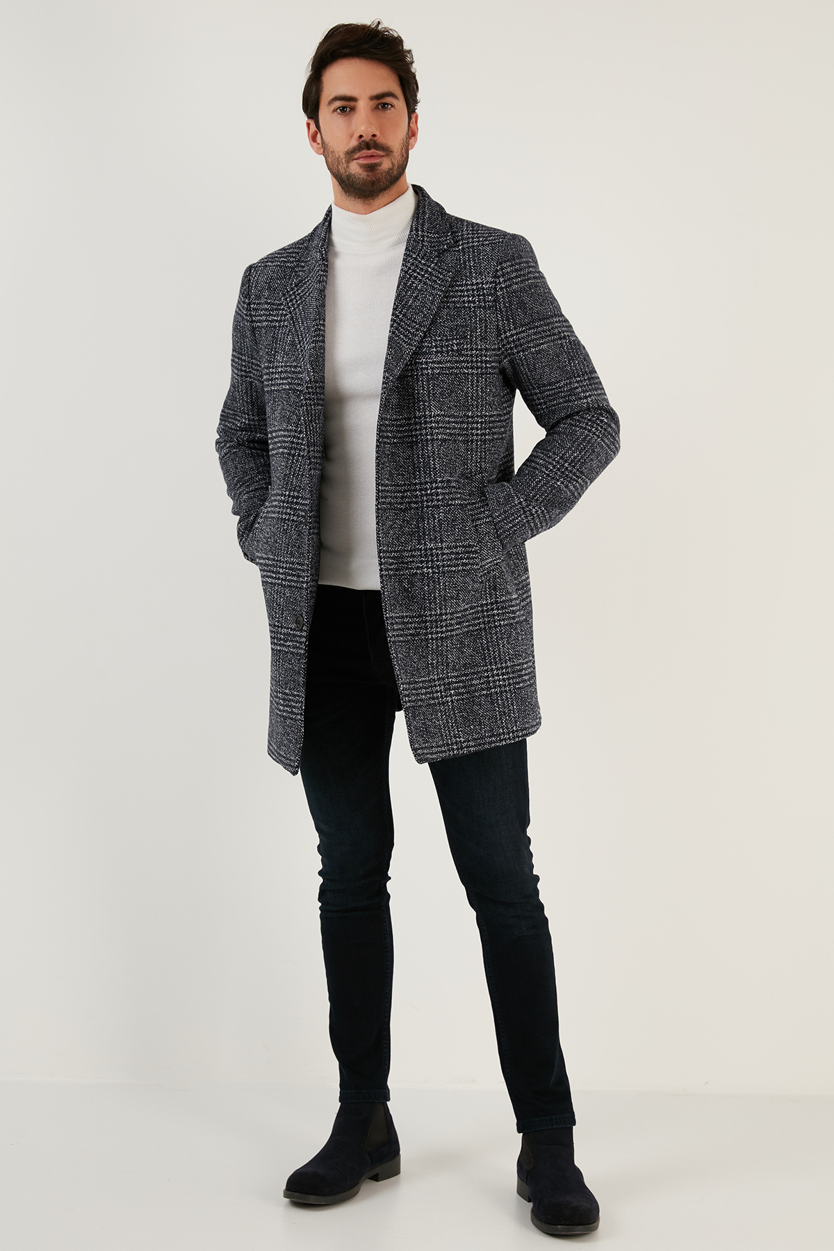 Buratti Slim Fit Tek Yırtmaçlı Düğmeli Mono Yaka Kaşe Kaban Erkek Kaban 5840098 görsel 4
