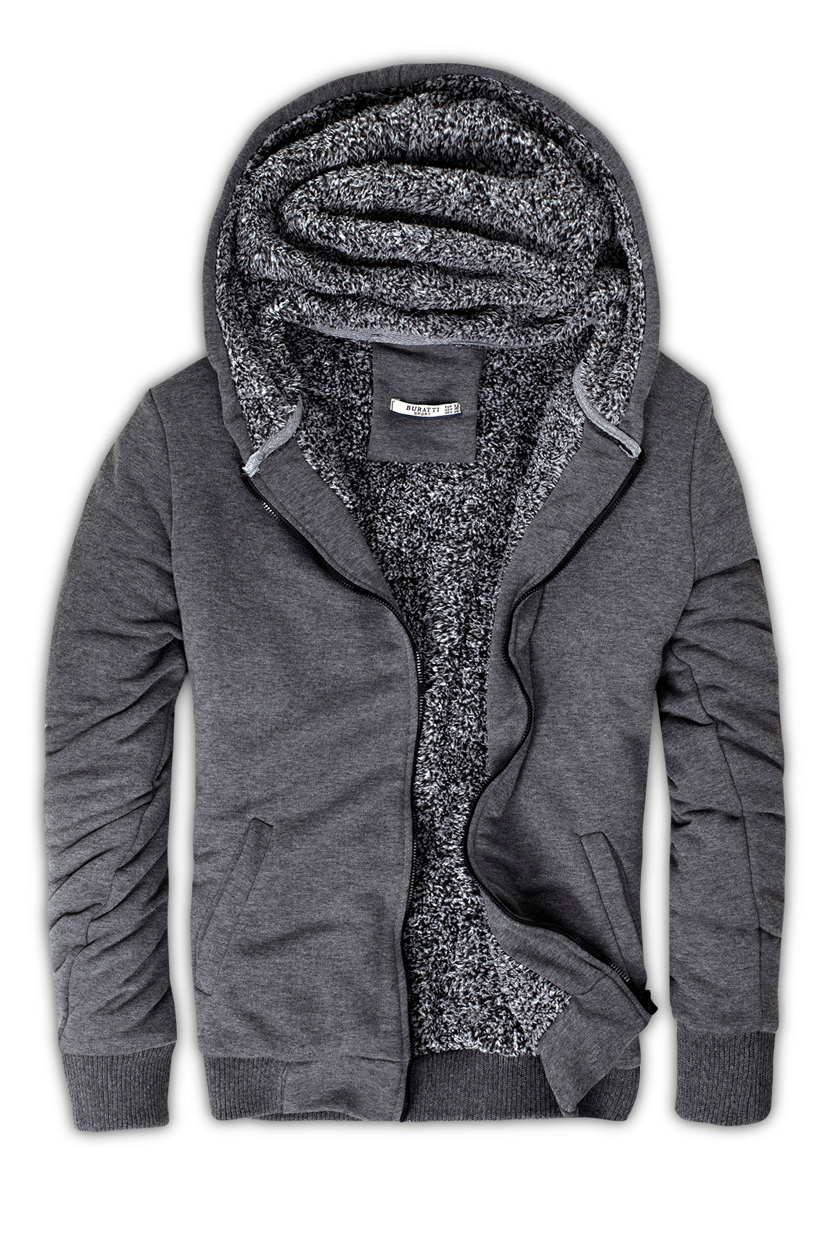 Erkek Içi Kürklü Kapüşonlu Slim Fit Sweat 575708 — خاکستری
