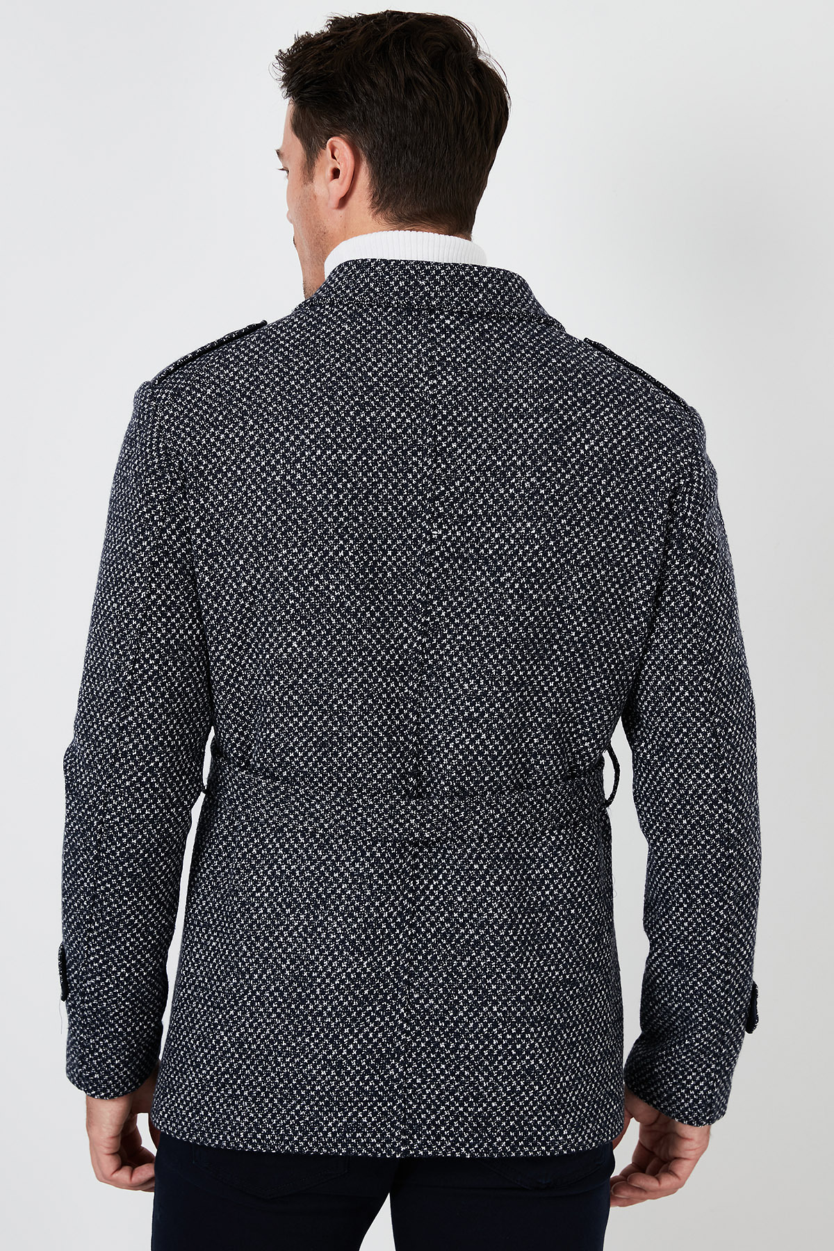 Slim Fit Cepli Pamuklu Kaşe Kaban Erkek KABAN 5841015 — سرمه‌ای — تصویر 5 از 6