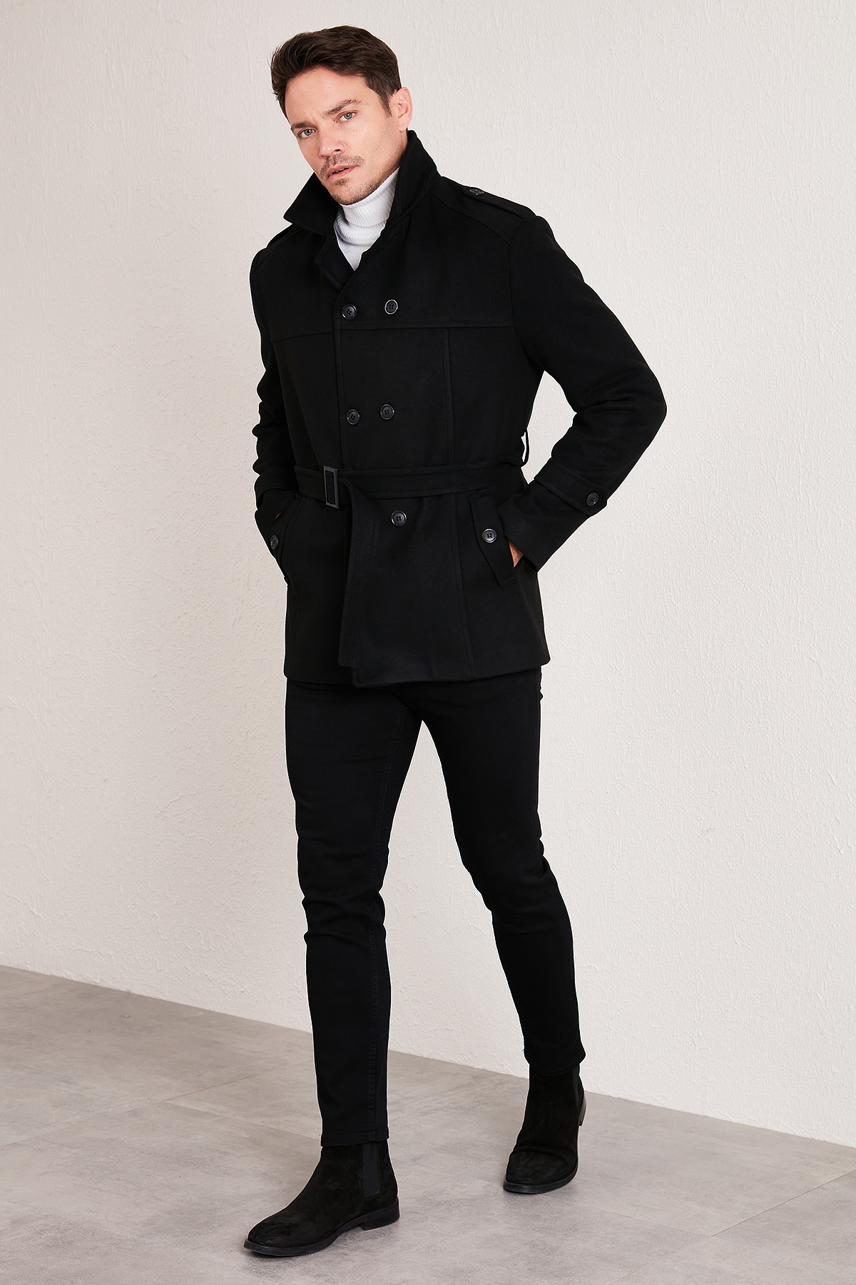Buratti Slim Fit Cepli Pamuklu Kaşe Kaban Erkek KABAN 5841015 görsel 4