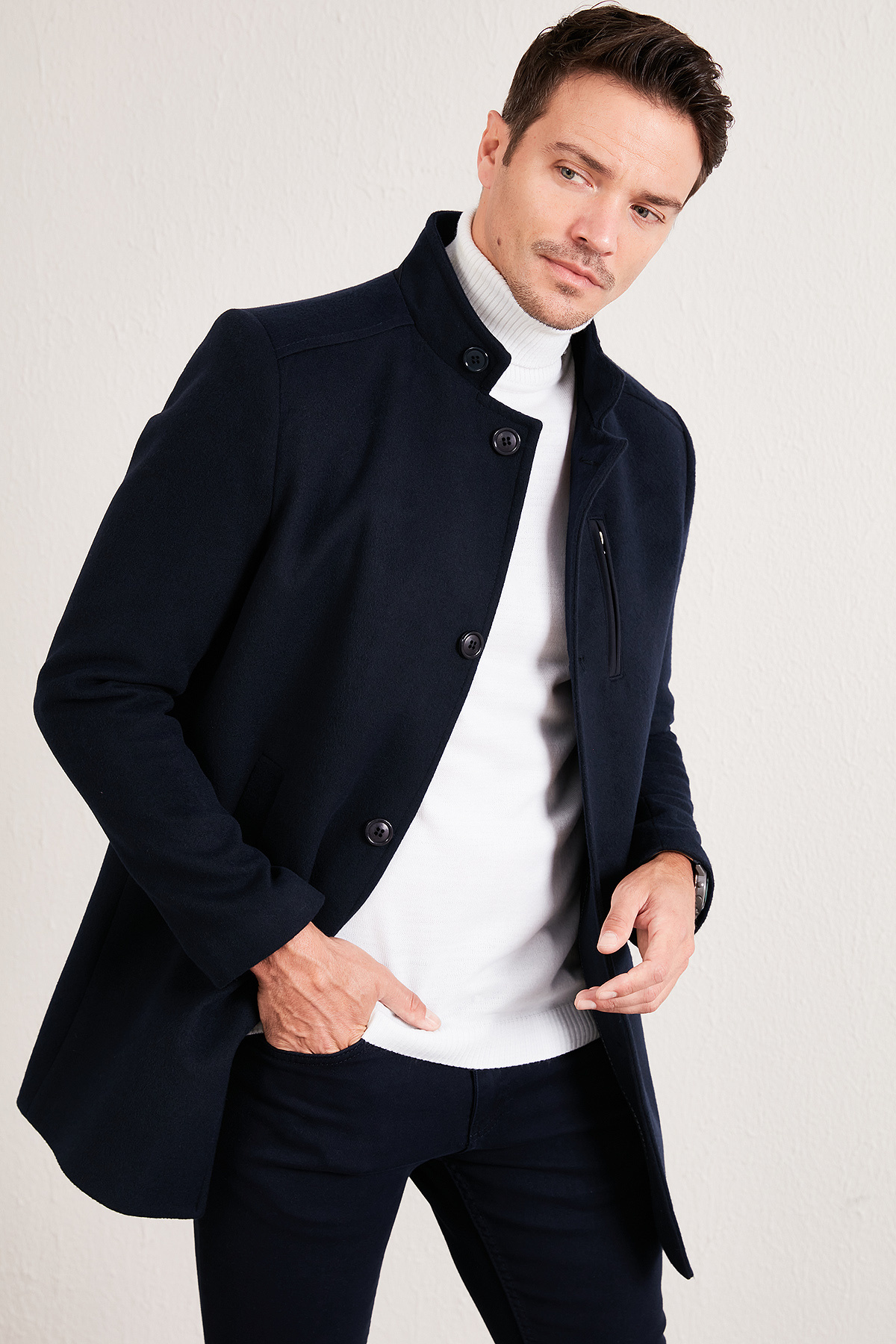 Buratti Relaxed Fit Düğmeli Dik Yaka Kaşe Kaban Erkek KABAN 5840099