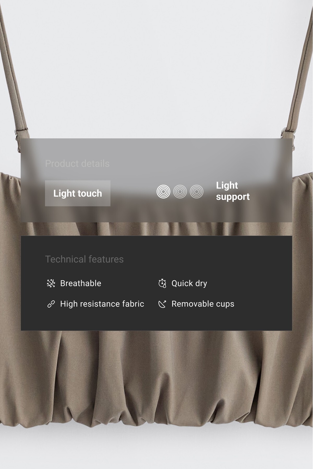 Oysho Light Touch büzgülü hafif destekli sütyen görsel 6