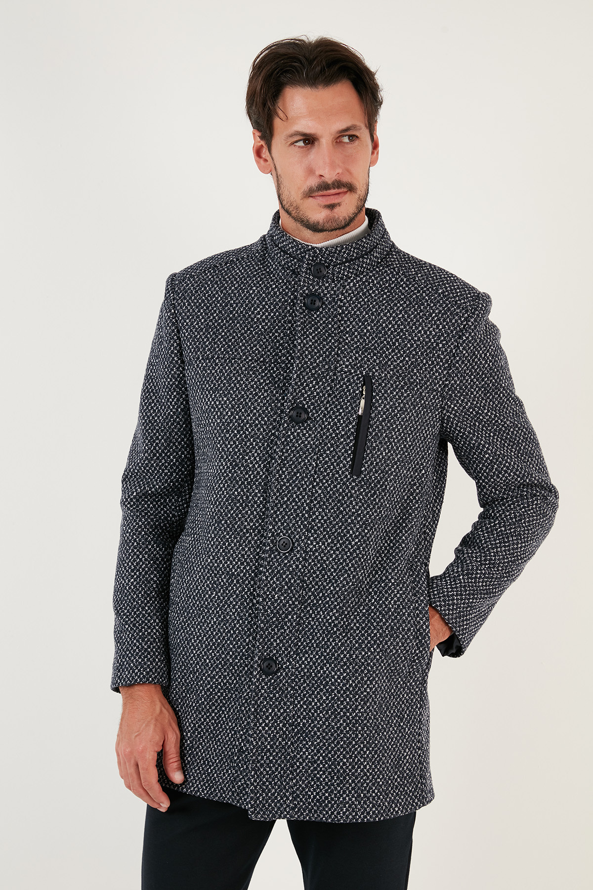 Buratti Düğmeli Dik Yaka Kırçıllı Slim Fit Kaşe Kaban Erkek KABAN 5841016 görsel 2