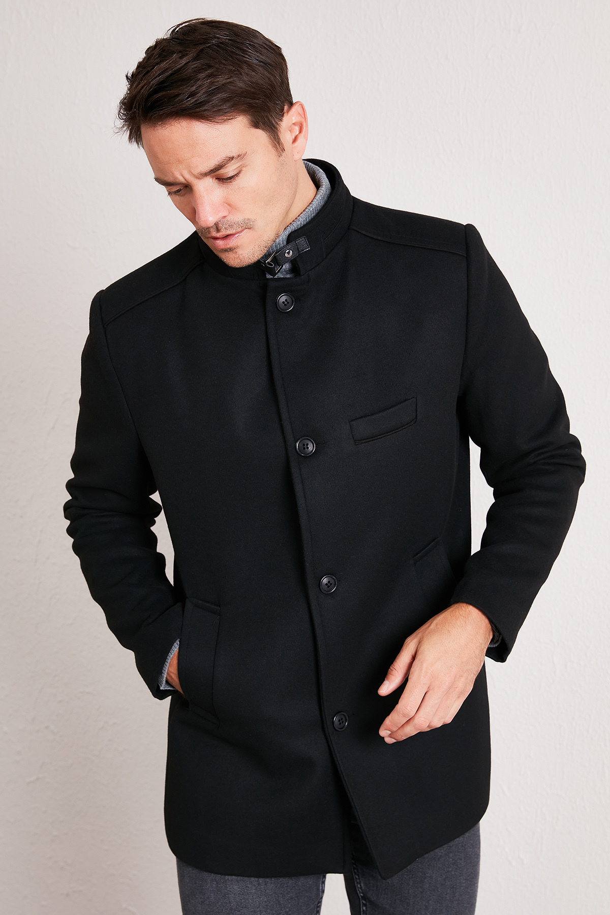Buratti Slim Fit Pamuklu Kaşe Kaban Erkek KABAN 5841012 görsel 4