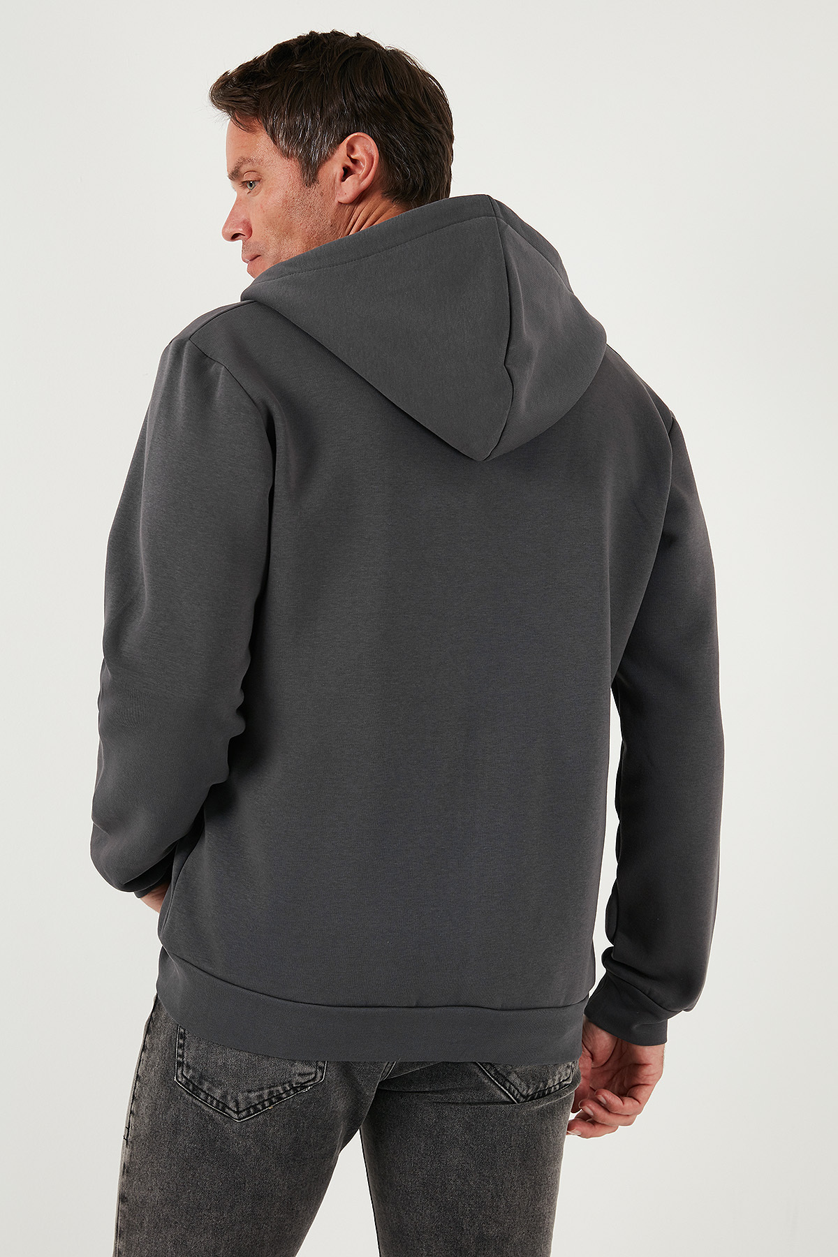 Buratti Regular Fit Kapüşonlu Fermuarlı İçi Tüylü Yumuşak Şardonlu Kışlık Sweat Erkek SWEAT 5905340 görsel 7