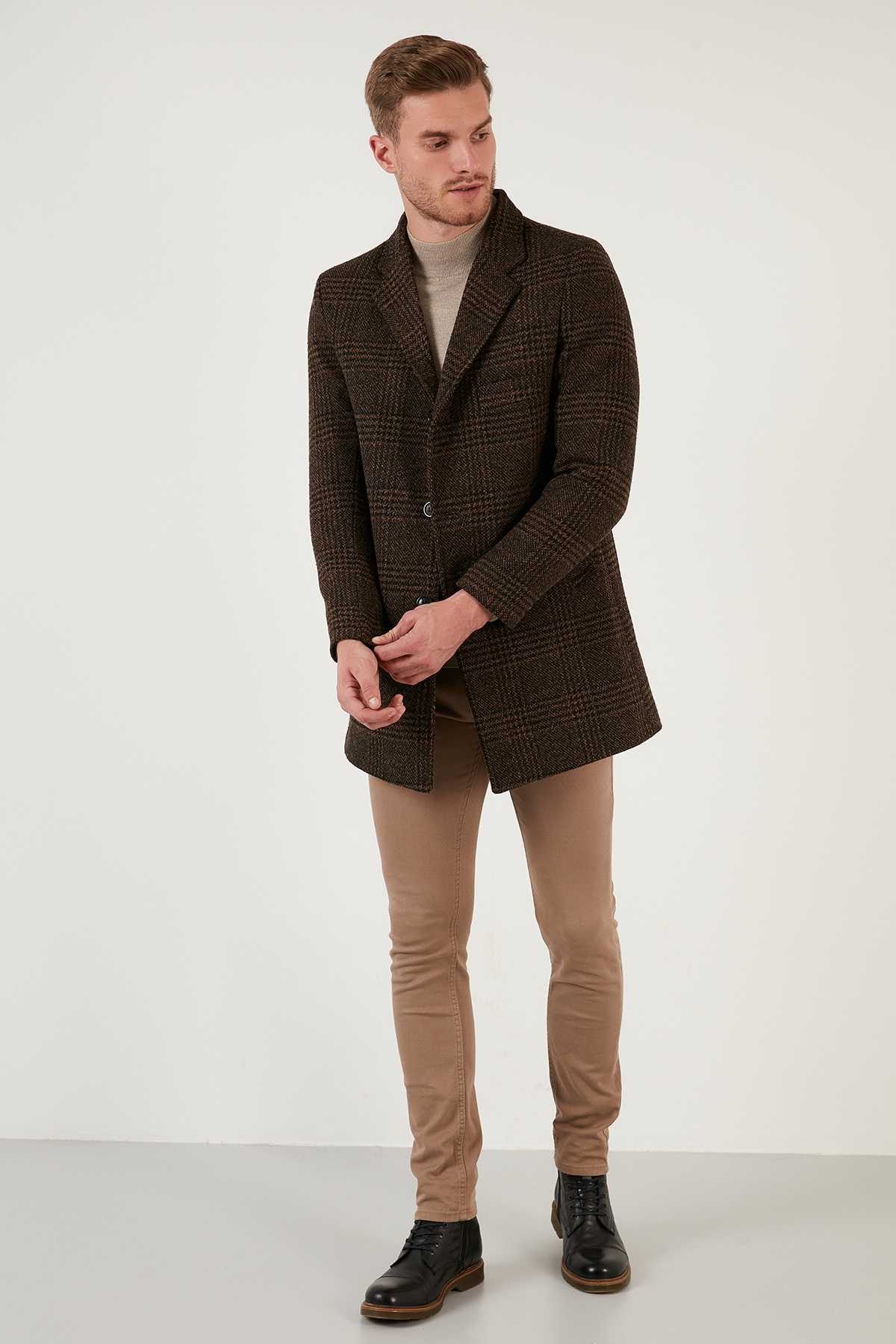Slim Fit Slim Fit Single Vent کت تک دکمه کت ترمه مردانه 5840098 — قهوه‌ای — تصویر 3 از 5