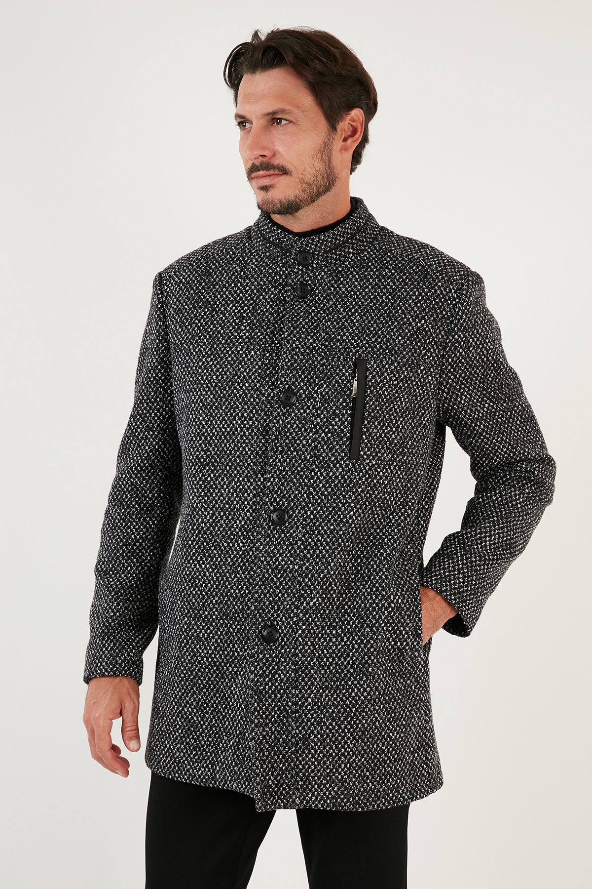 Buratti Düğmeli Dik Yaka Kırçıllı Slim Fit Kaşe Kaban Erkek KABAN 5841016 görsel 2
