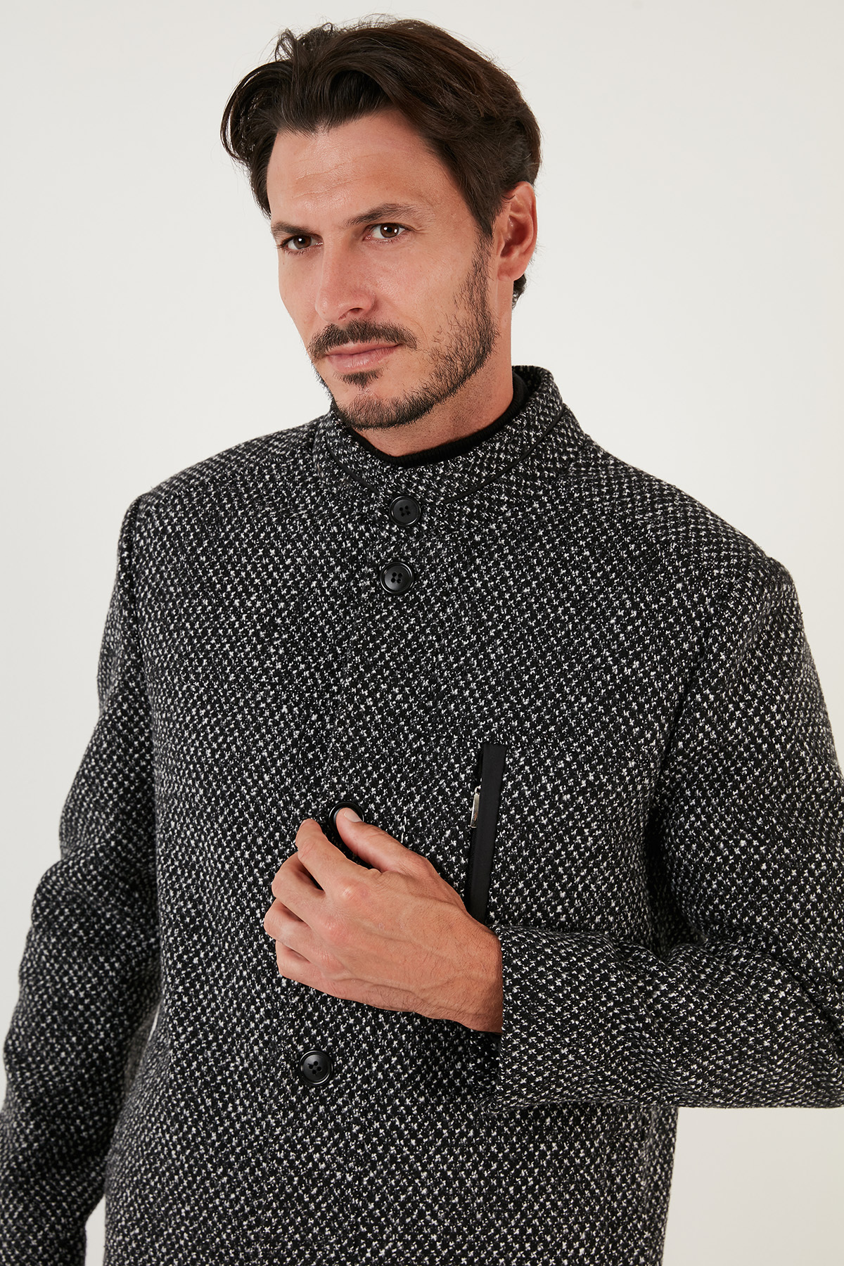 Buratti Düğmeli Dik Yaka Kırçıllı Slim Fit Kaşe Kaban Erkek KABAN 5841016 görsel 4
