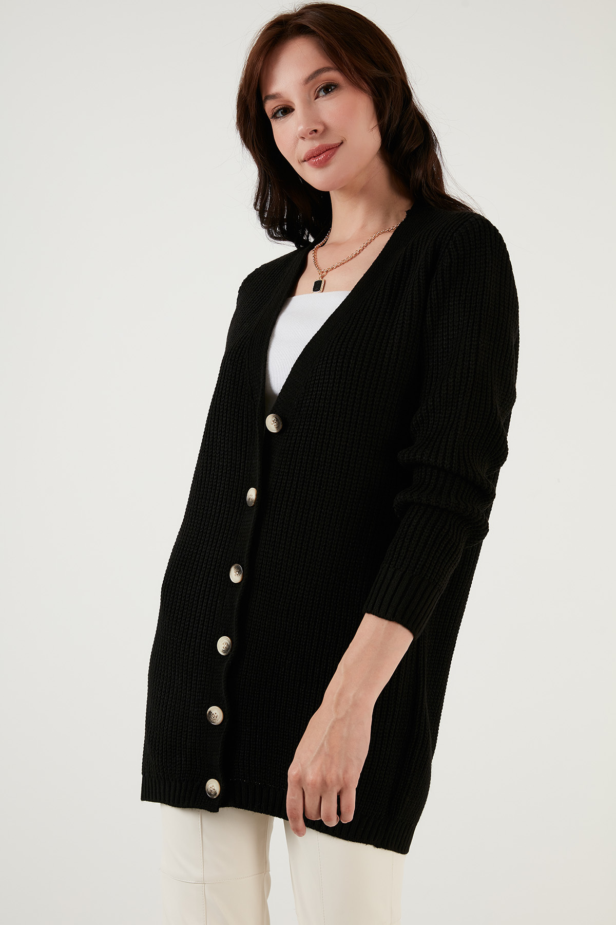 Lela % 100 Akrilik Triko Örme Uzun Hırka Hırka 4615044 görsel 8