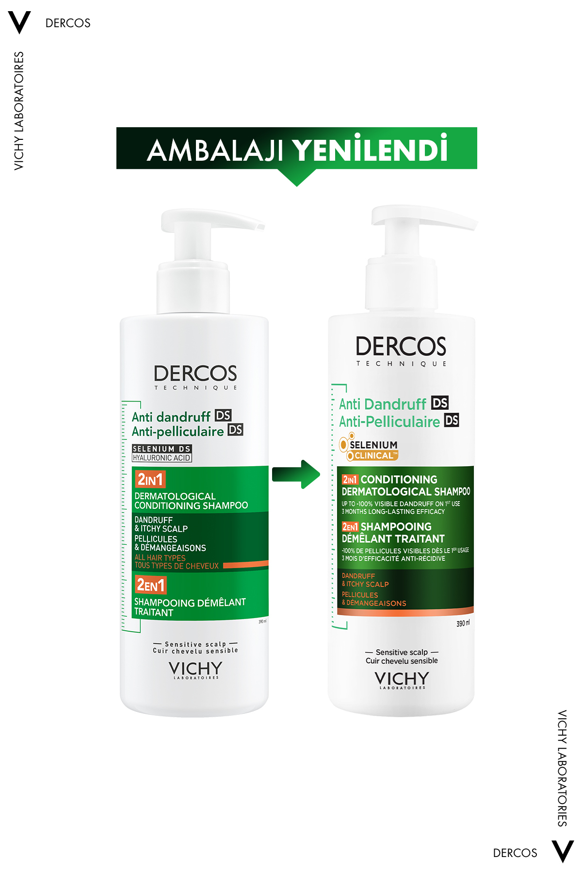 Dercos Hyalüronik Asit İçeren Kepek Karşıtı & Nemlendirici 2'si 1 Arada Şampuan 390 ml — 3337875902373 — تصویر 3 از 9
