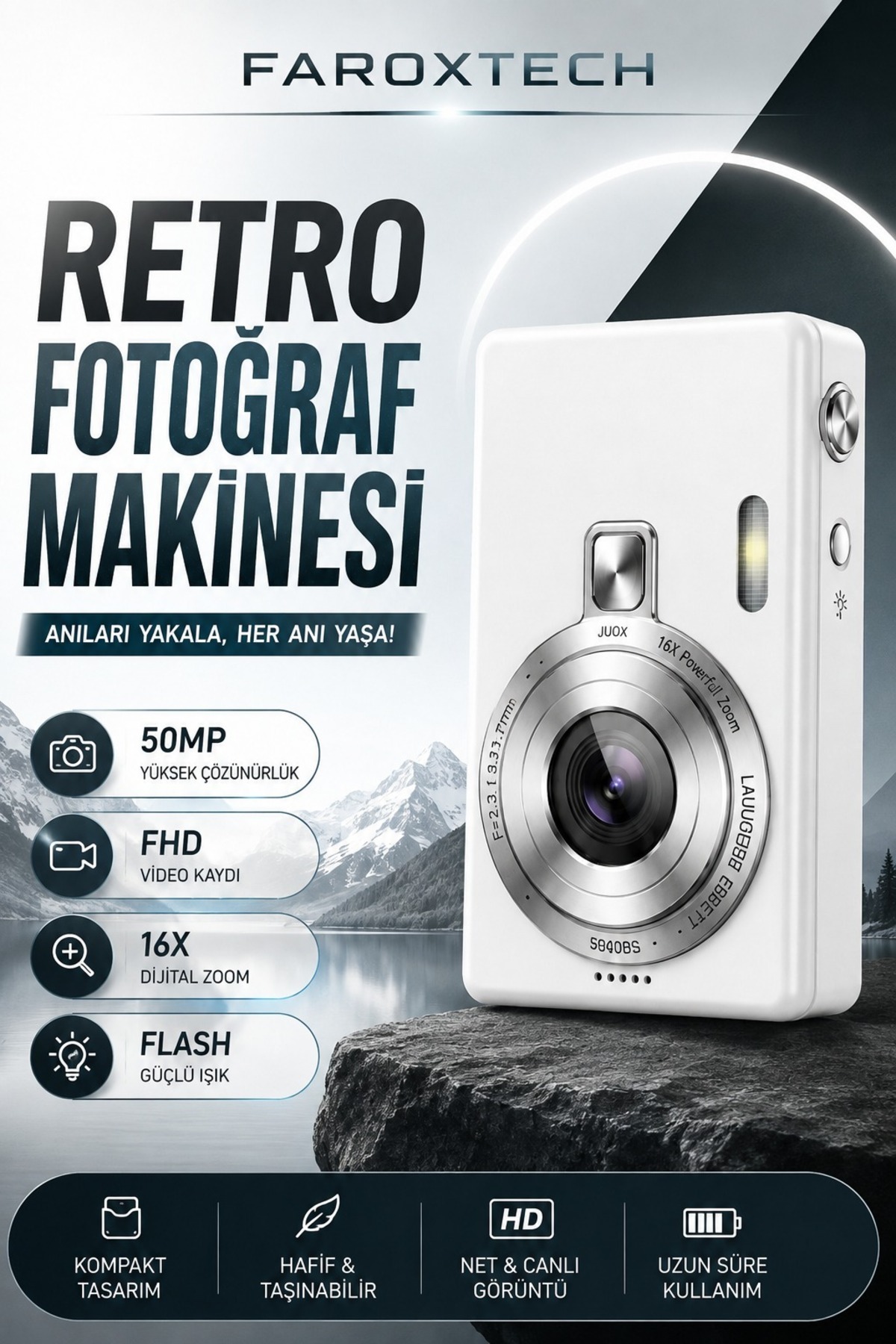 FaroxTech Retro Kamera | Nostaljik | 16X Zoom | Video - Fotoğraf