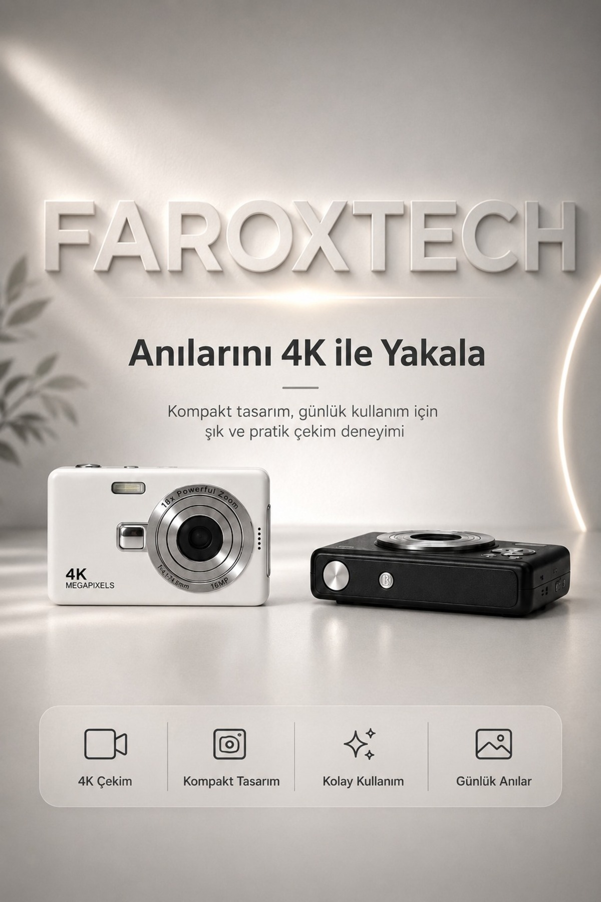 FaroxTech 50MP Kompakt Dijital Fotoğraf Makinesi 16X Dijital Zoom