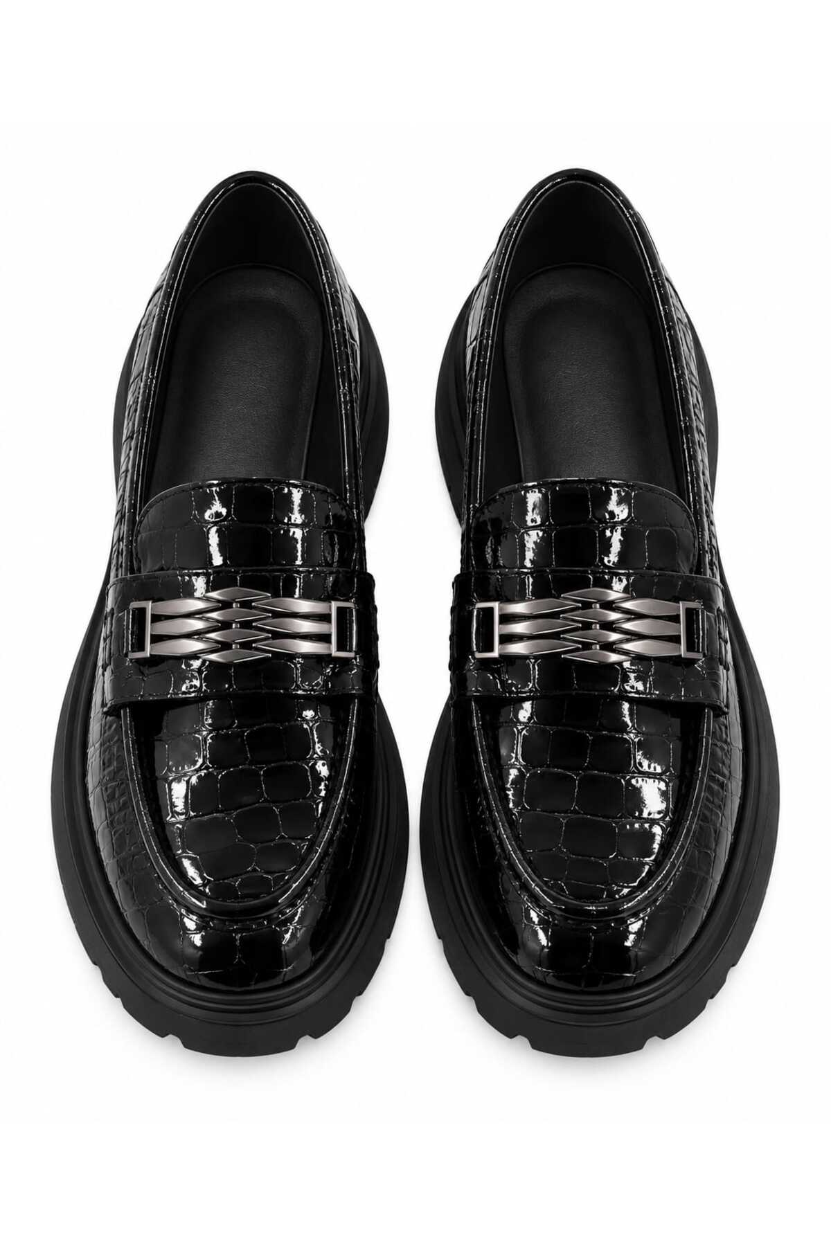 Oneka Shoes Günlük Erkek Loafer Siyah kroko tokalı 1308256503 görsel 4
