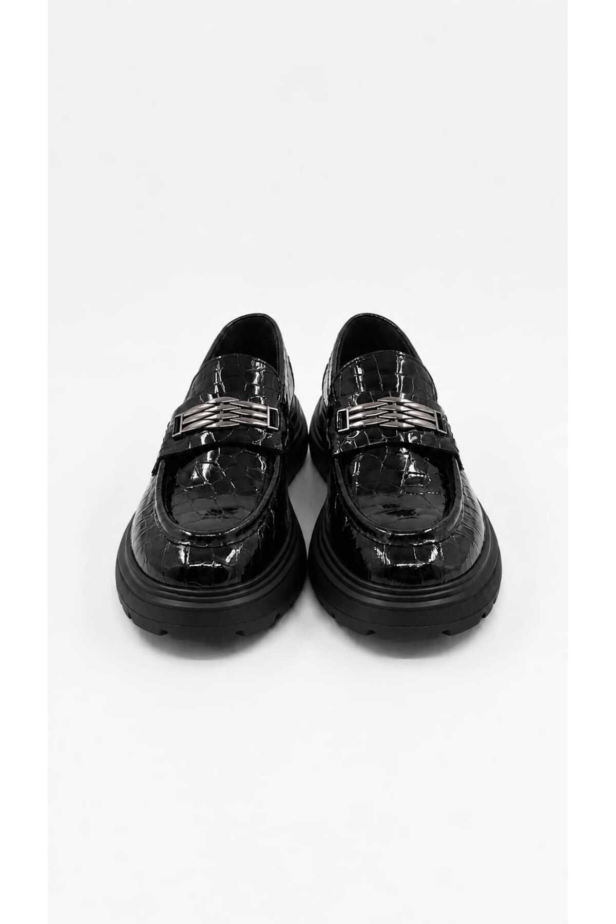 Oneka Shoes Günlük Erkek Loafer Siyah kroko tokalı 1308256503 görsel 3