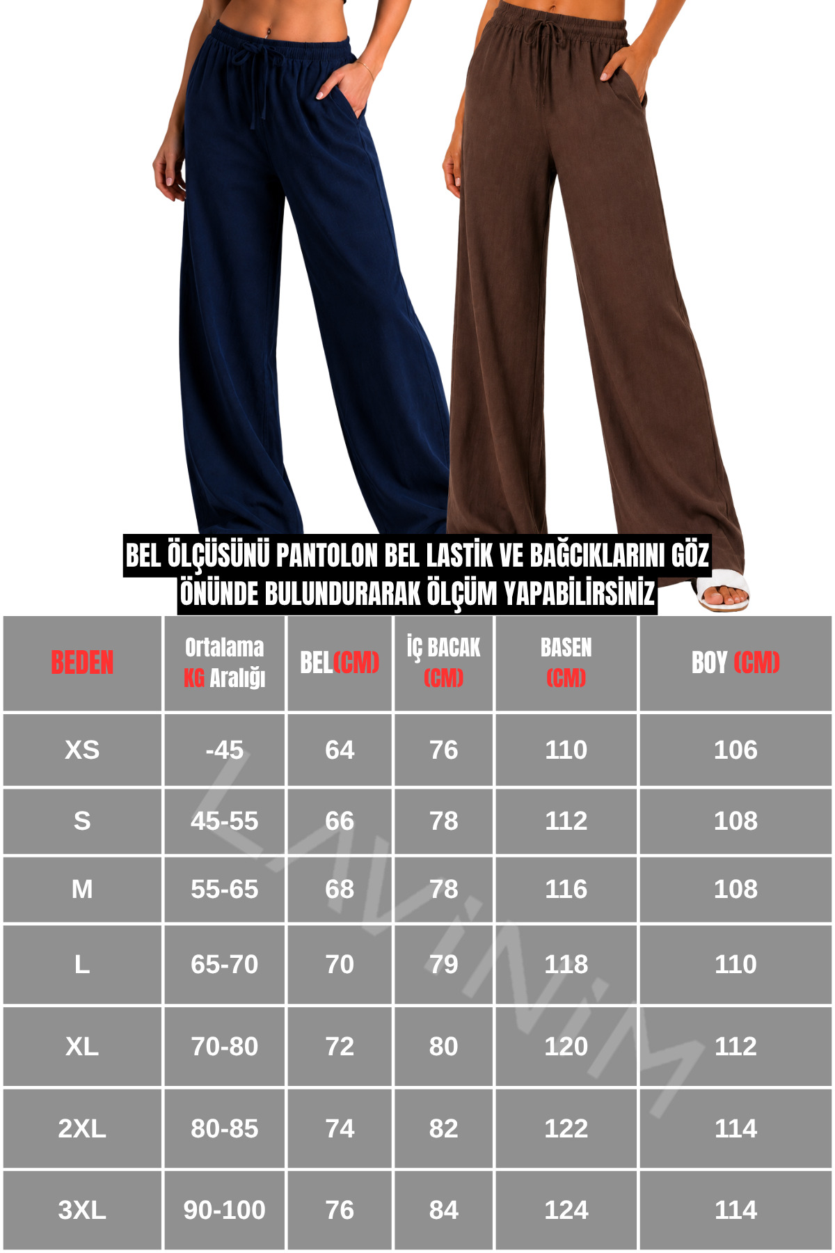 LAVİNİM Kadın Bol Paça Keten Pantolon görsel 6