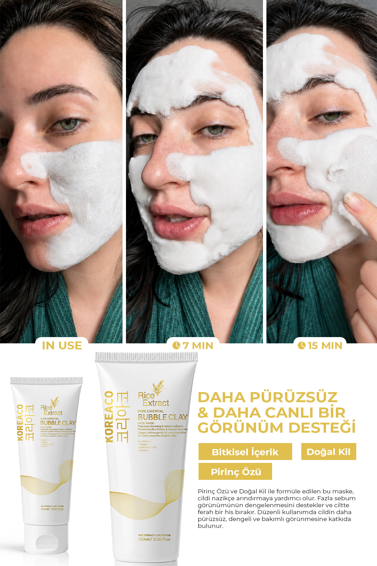 Pirinç Özlü Mucize Bubble Clay Yüz Maskesi | Beyazlatıcı Aydınlatıcı Köpüren Yüz Maskesi 100 ml — 8685094595223 — تصویر 4 از 4