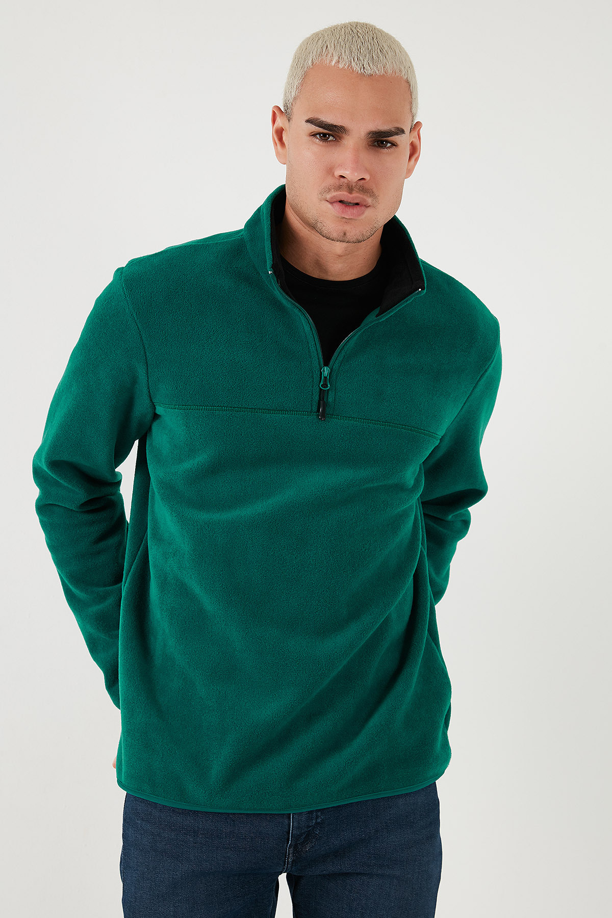 Regular Fit Anti-Pilling Tüylenme Yapmayan Dik Yaka Soğuk Geçirmez Şardonlu Polar Erkek POLA — سبز 5896700 — تصویر 6 از 8