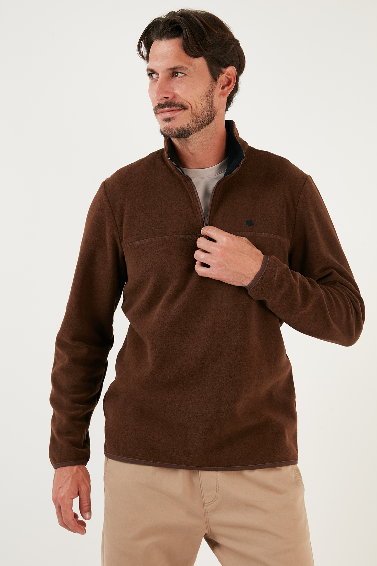 Buratti Slim Fit Anti-Pilling Tüylenme Yapmayan Bato Yaka Soğuk Geçirmez Şardonlu Polar Erkek POLAR görsel 2