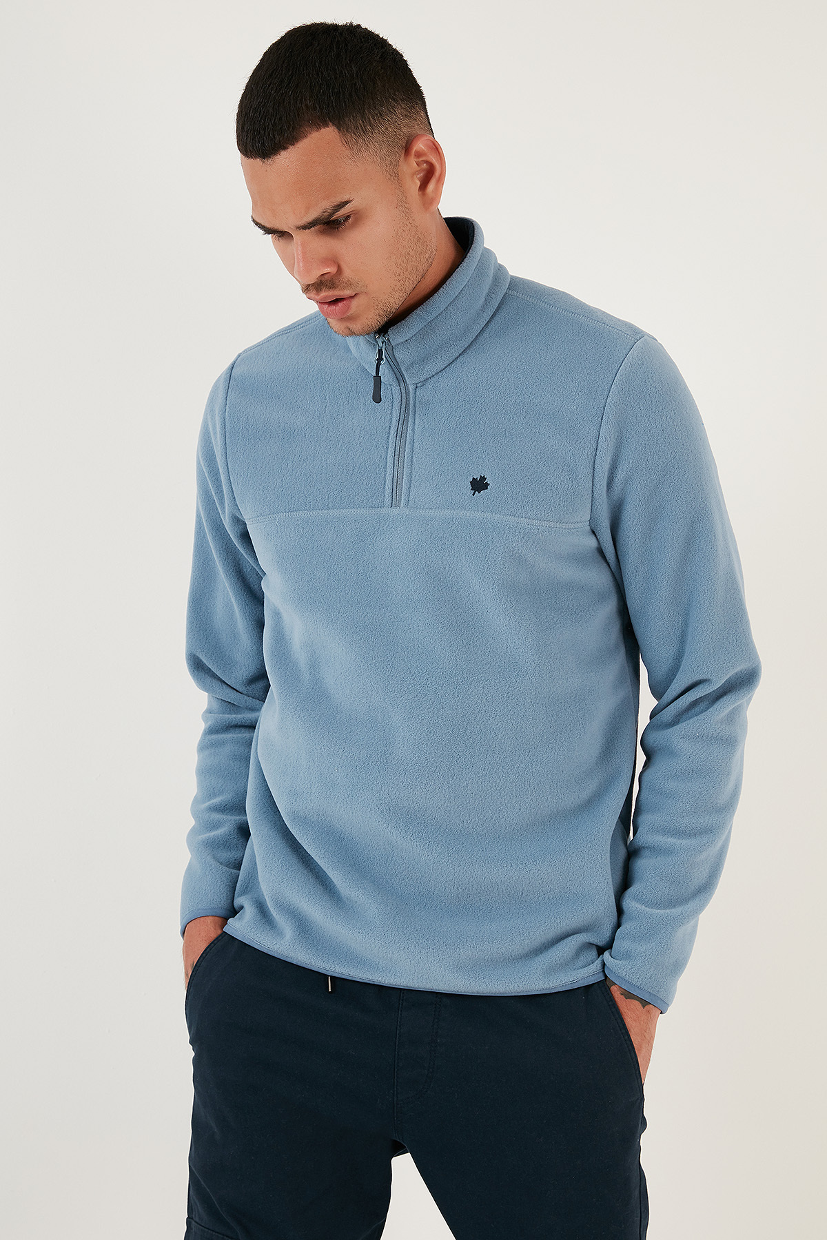 Buratti Slim Fit Anti-Pilling Tüylenme Yapmayan Bato Yaka Soğuk Geçirmez Şardonlu Polar Erkek POLAR görsel 4