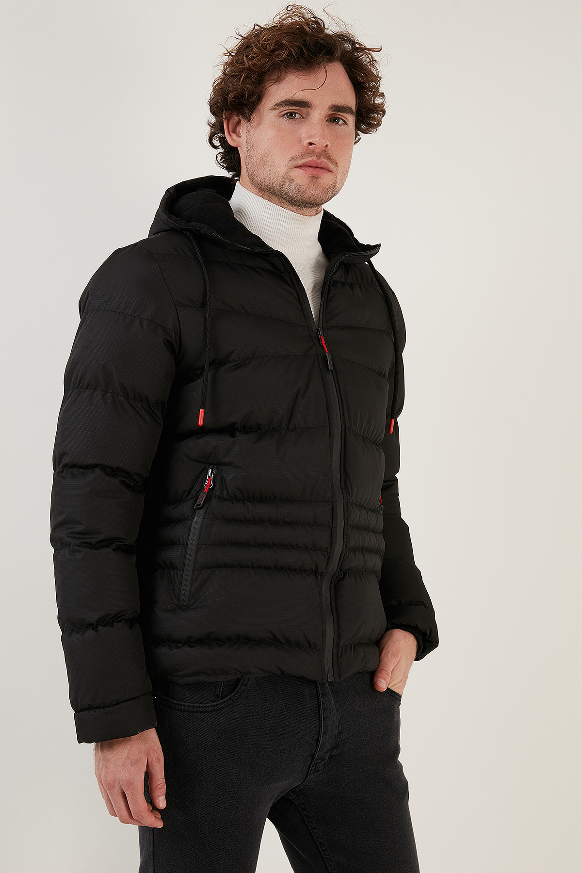 Kapüşonlu Fermuarlı Cepli Slim Fit Mont Erkek Mont 6490001 — مشکی — تصویر 4 از 7