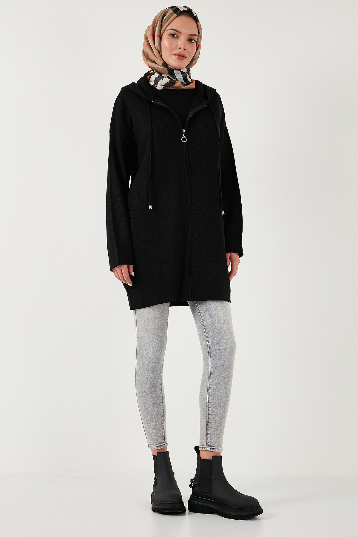 Lela Modest Regular Fit Kapüşonlu Tesettür Triko Hırka Hırka 4616176 görsel 2