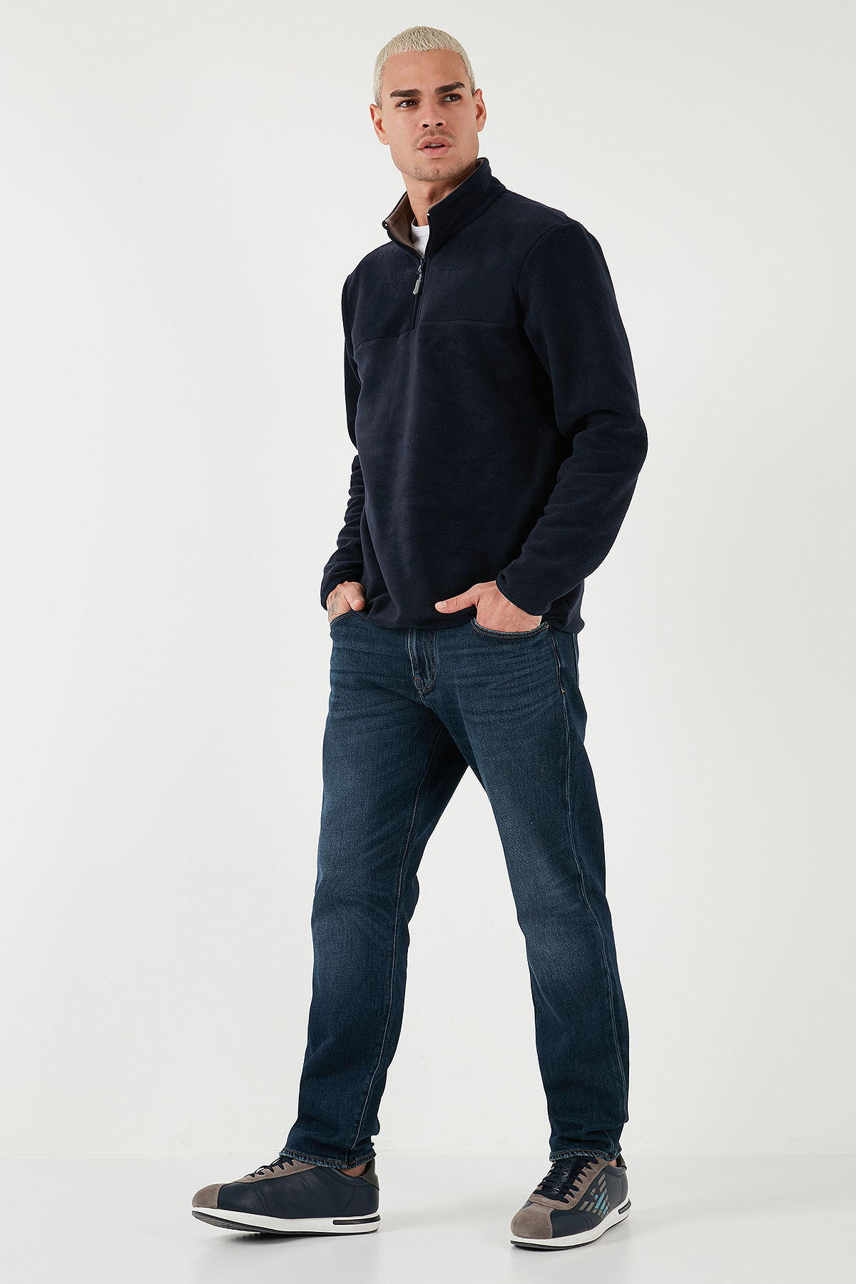 Slim Fit Anti-Pilling یقه خفاشی غیر کرکی POLAR مردانه پشمی مقاوم در برابر سرما — سرمه‌ای 5906001 — تصویر 2 از 3