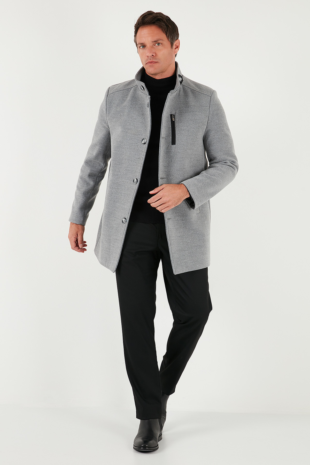 Buratti Relaxed Fit Düğmeli Dik Yaka Kaşe Kaban Erkek KABAN 5840099