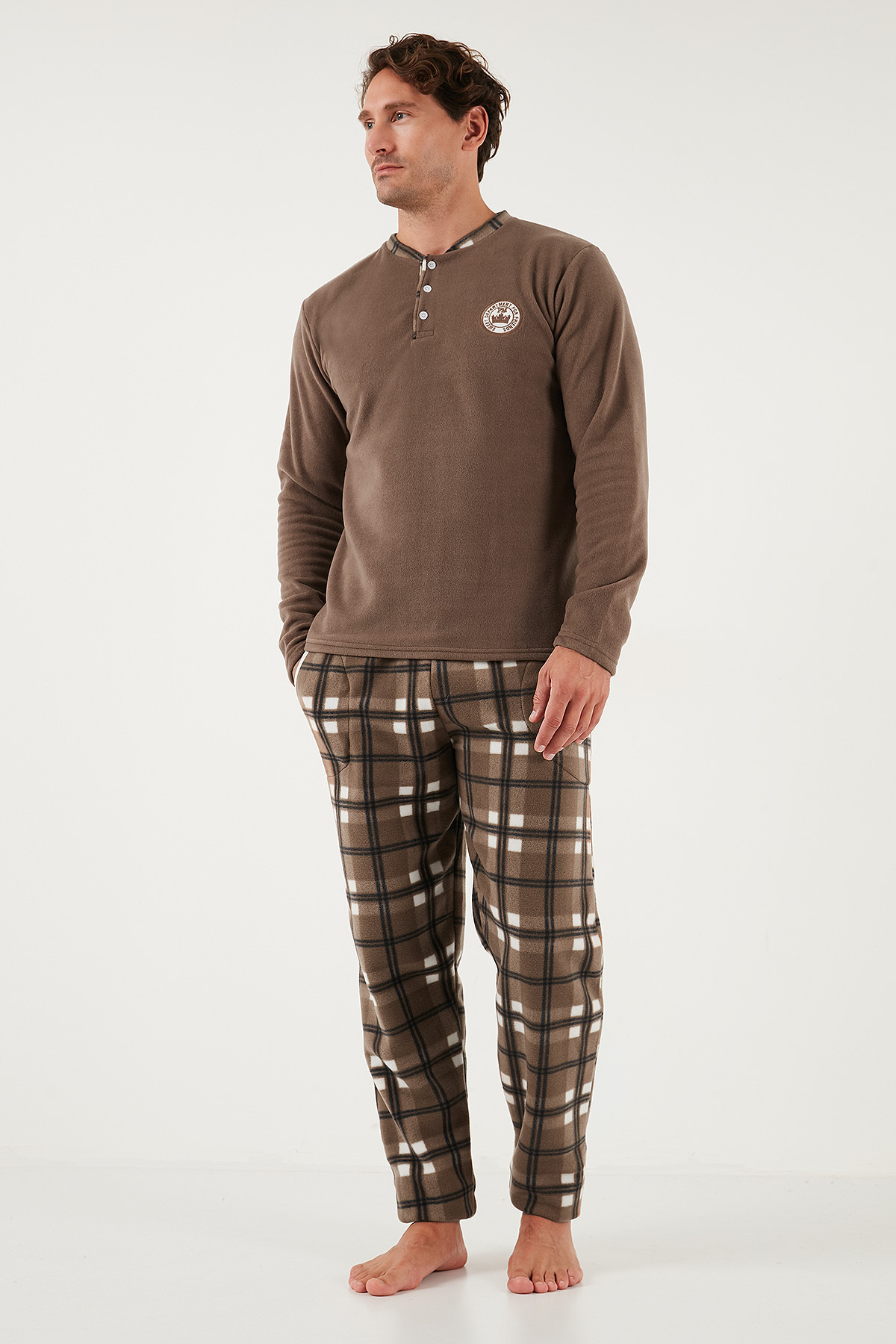 Buratti Ekose Regular Fit Bisiklet Yaka Kışlık Polar Pijama Takımı Erkek PİJAMA TAKIMI 609610013W4 görsel 4